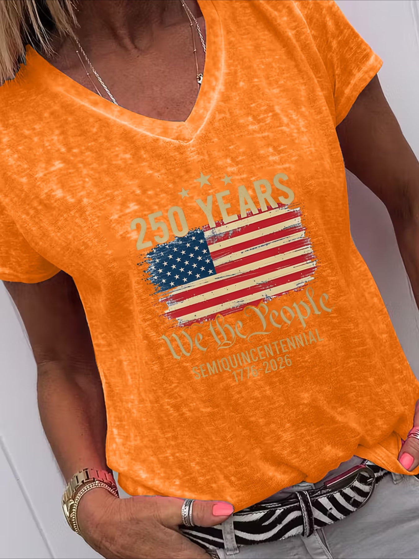 Casual American Flag Print V Neck Short Sleeve T-Shirt