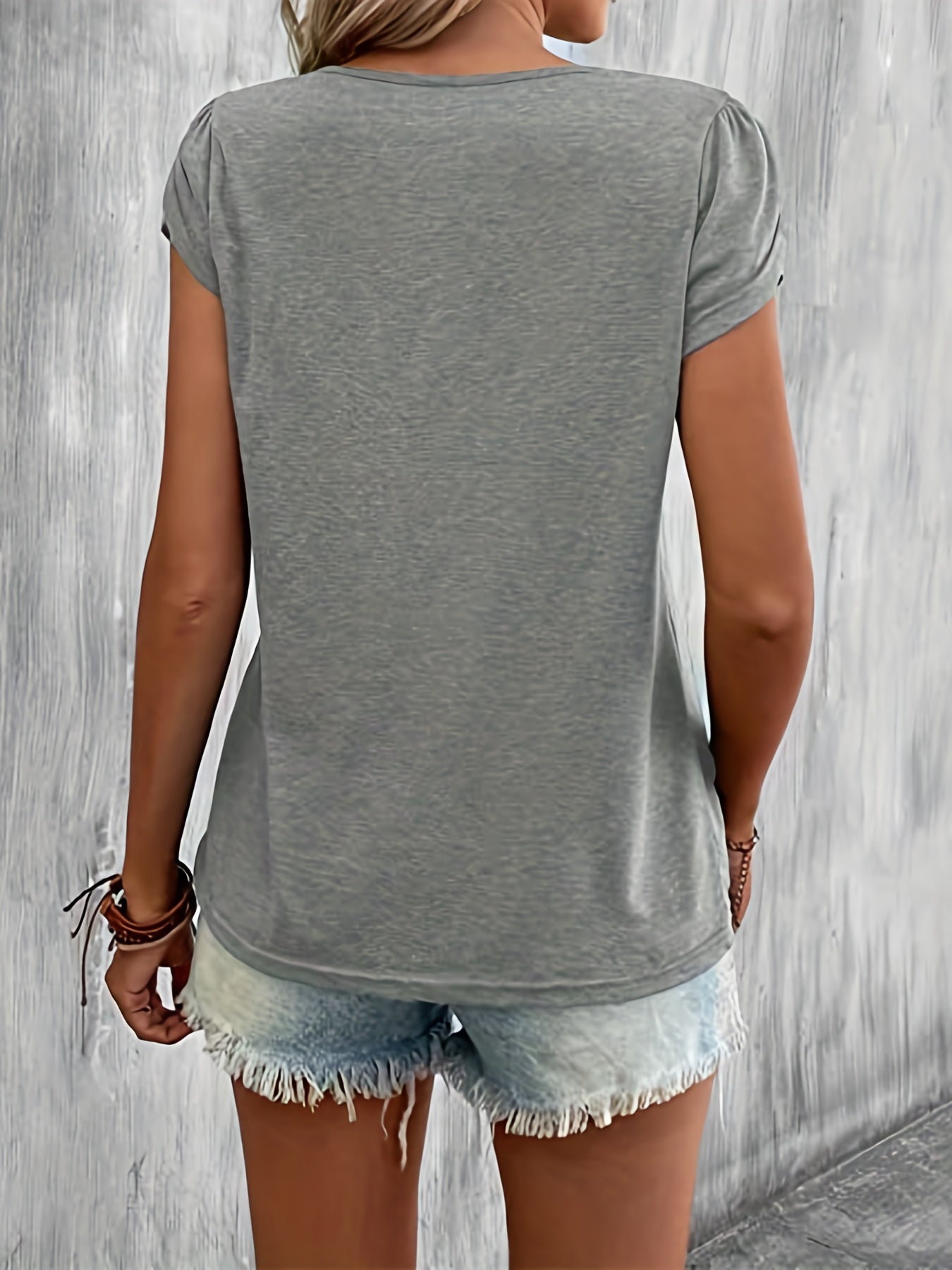 Petal Sleeve Loose T-Shirt, Short Sleeve Casual Top