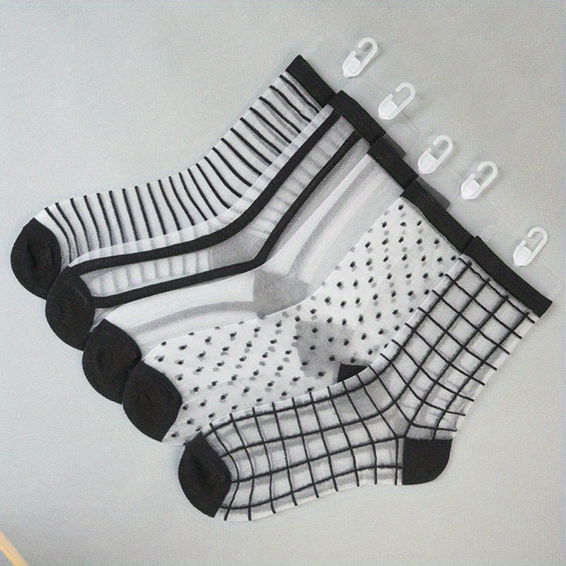 5 Pairs Sheer Mesh Socks, Lightweight & Breathable Mid Tube Socks