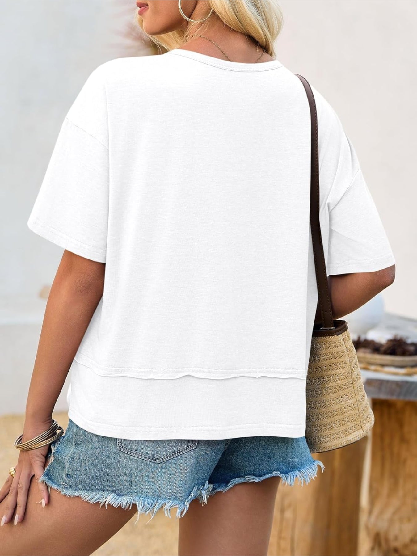 V Neck Casual Short Sleeve Flowy Cute Loose Fit Basic Tees