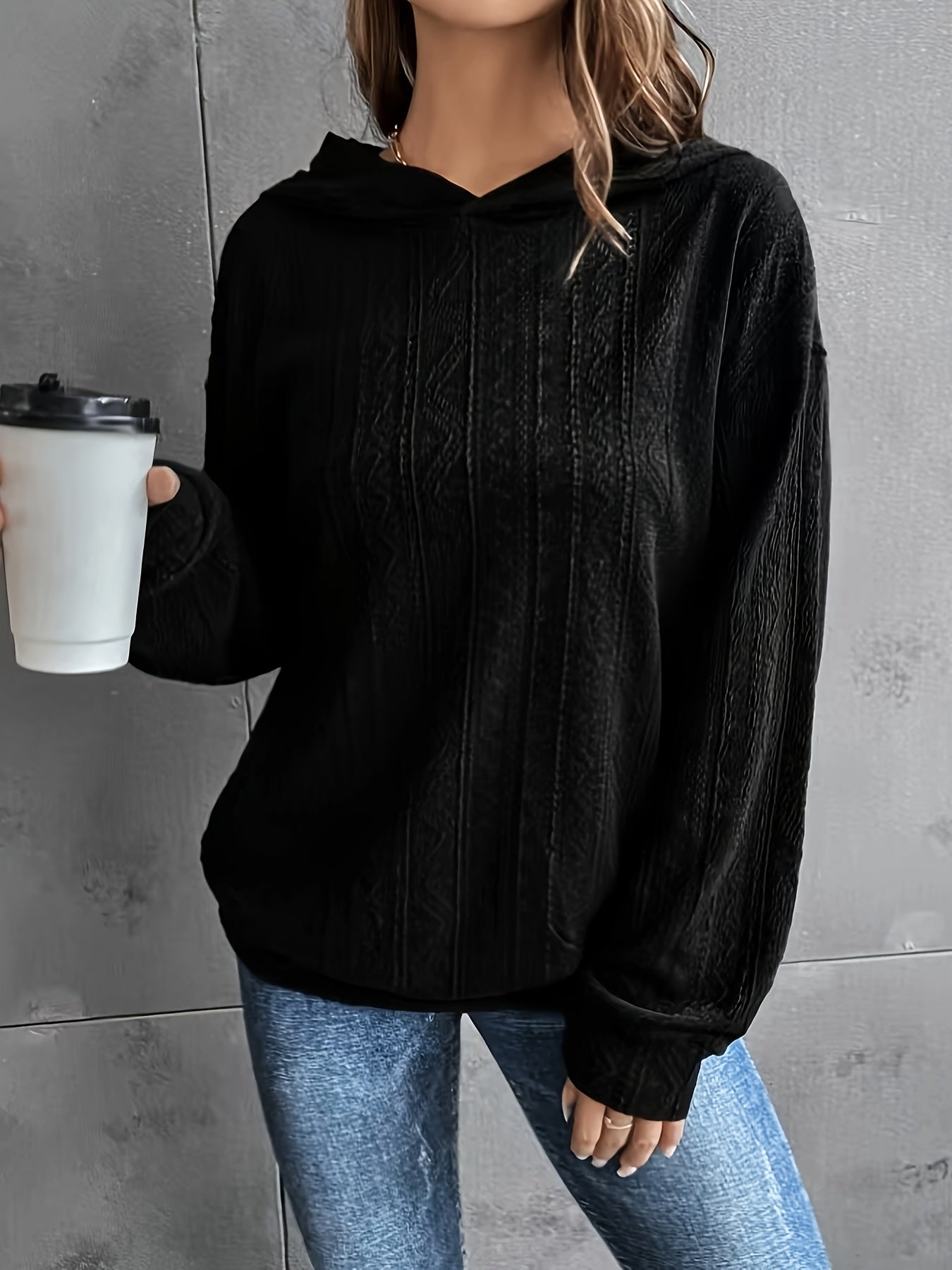 Solid Drop Shoulder Hoodie, Casual Long Sleeve Hoodies Sweatshirt
