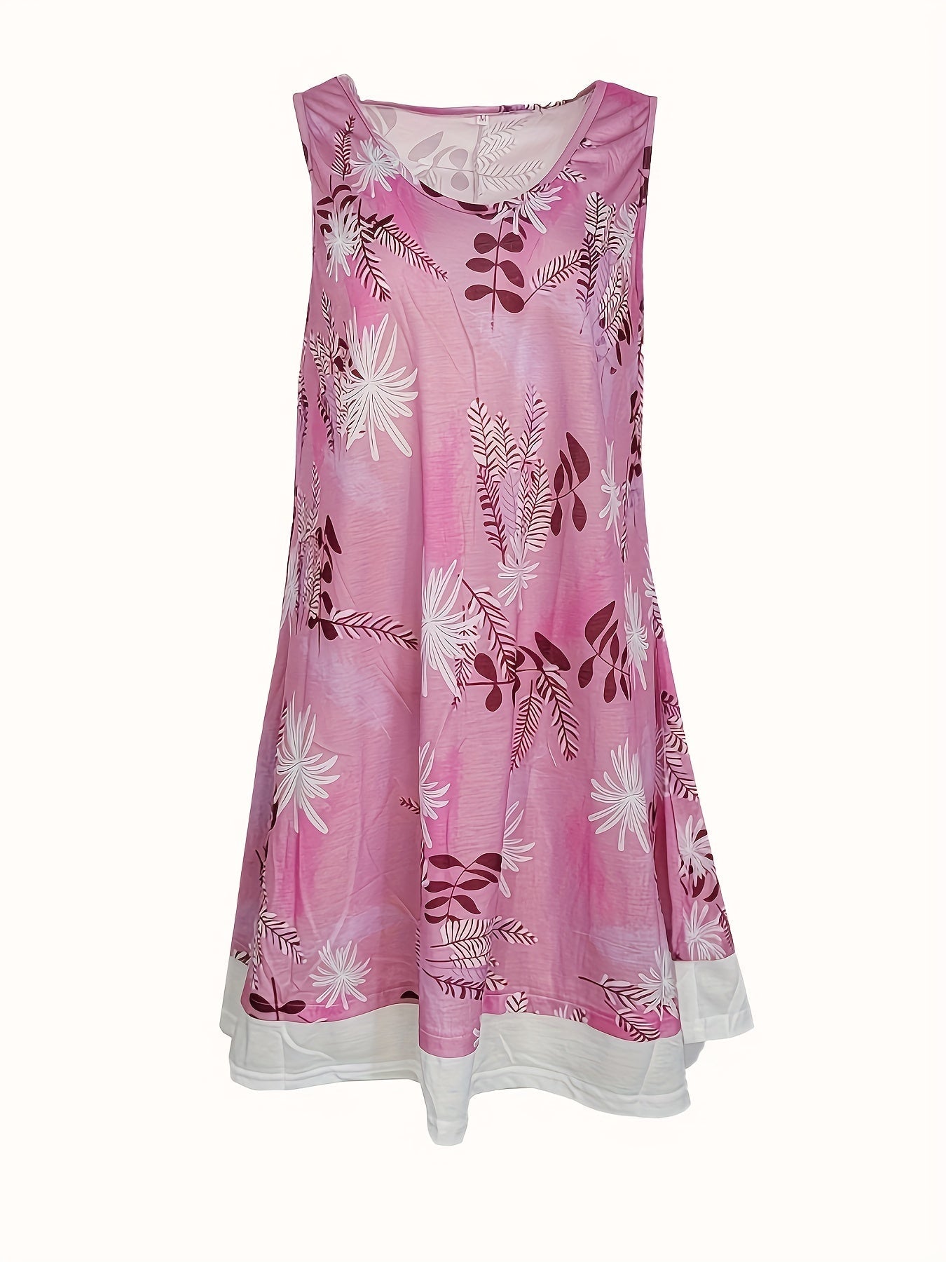 Floral Print 2 In 1 Dress, Casual Crew Neck Sleeveless Tank Dress