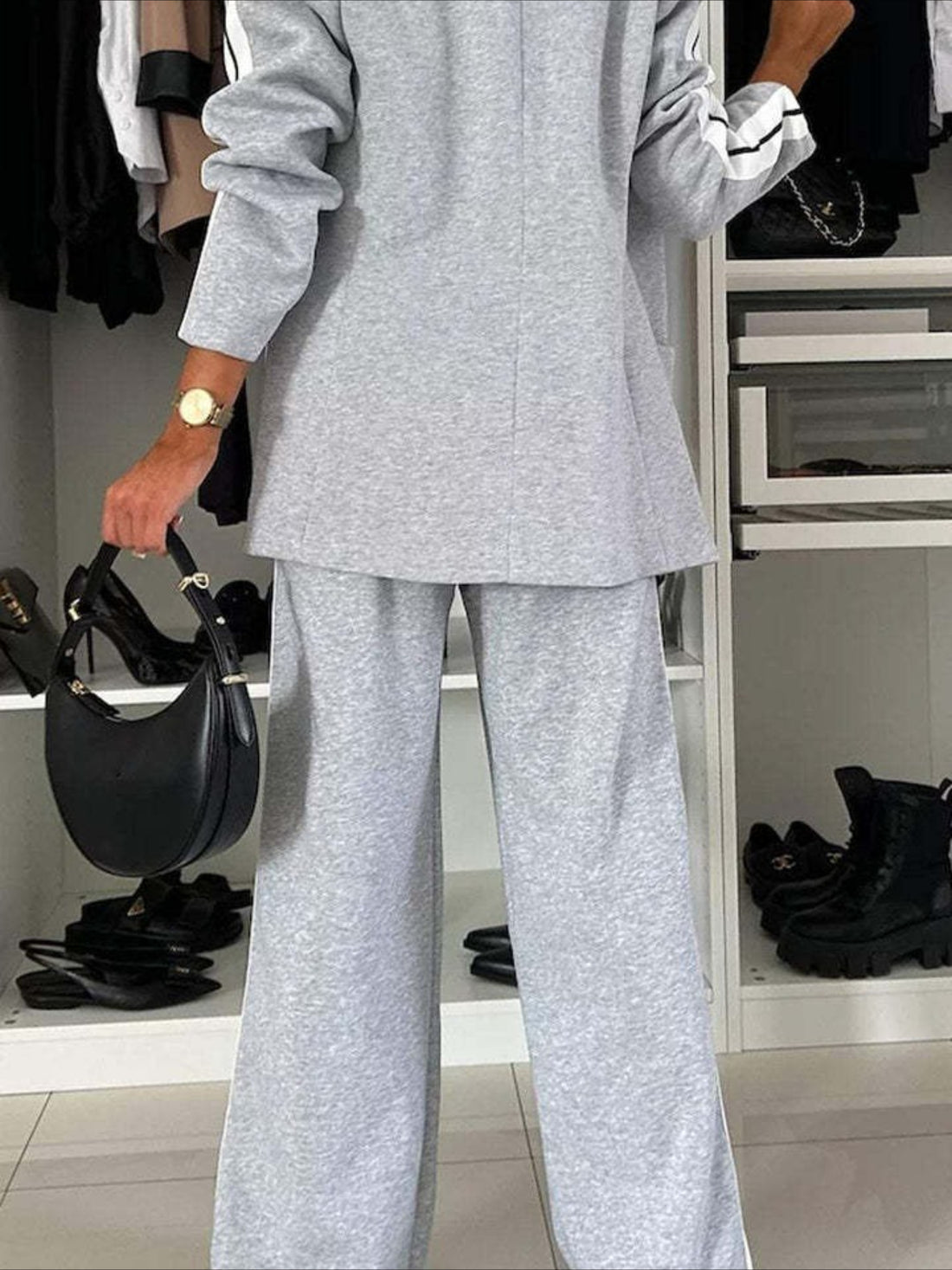 Contrast Lapel Collar Top and Pants Set