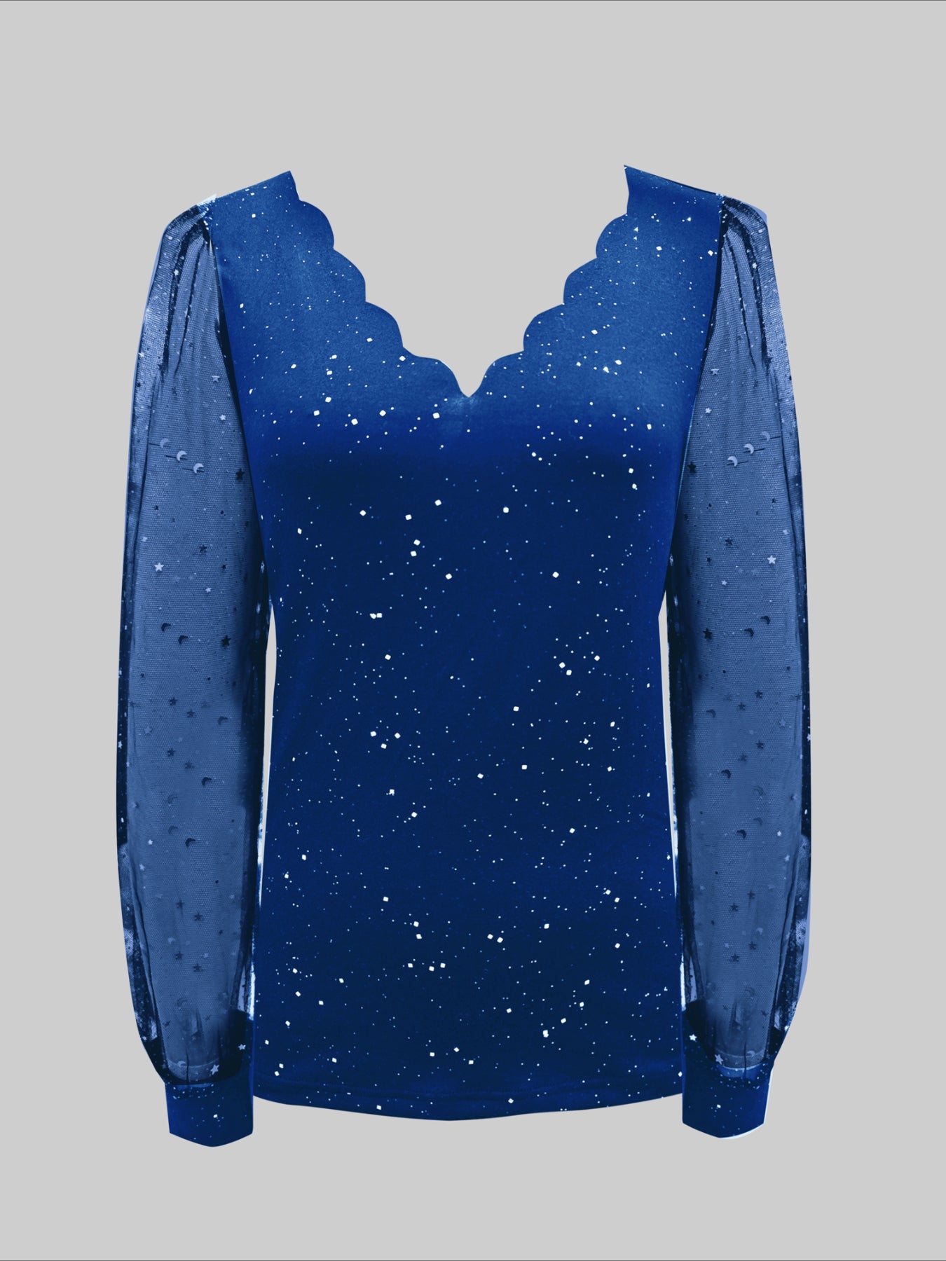 Sexy V-Neck Sequin Mesh Splicing Long Sleeve T-Shirt Casual Party Top