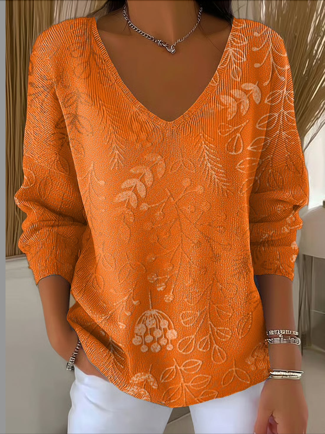 Floral Printing Long Sleeve Comfy Casual Sweater Tee