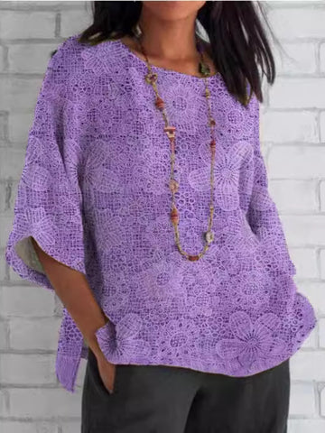 Floral Half Sleeve Crew Neck Casual Summer Top