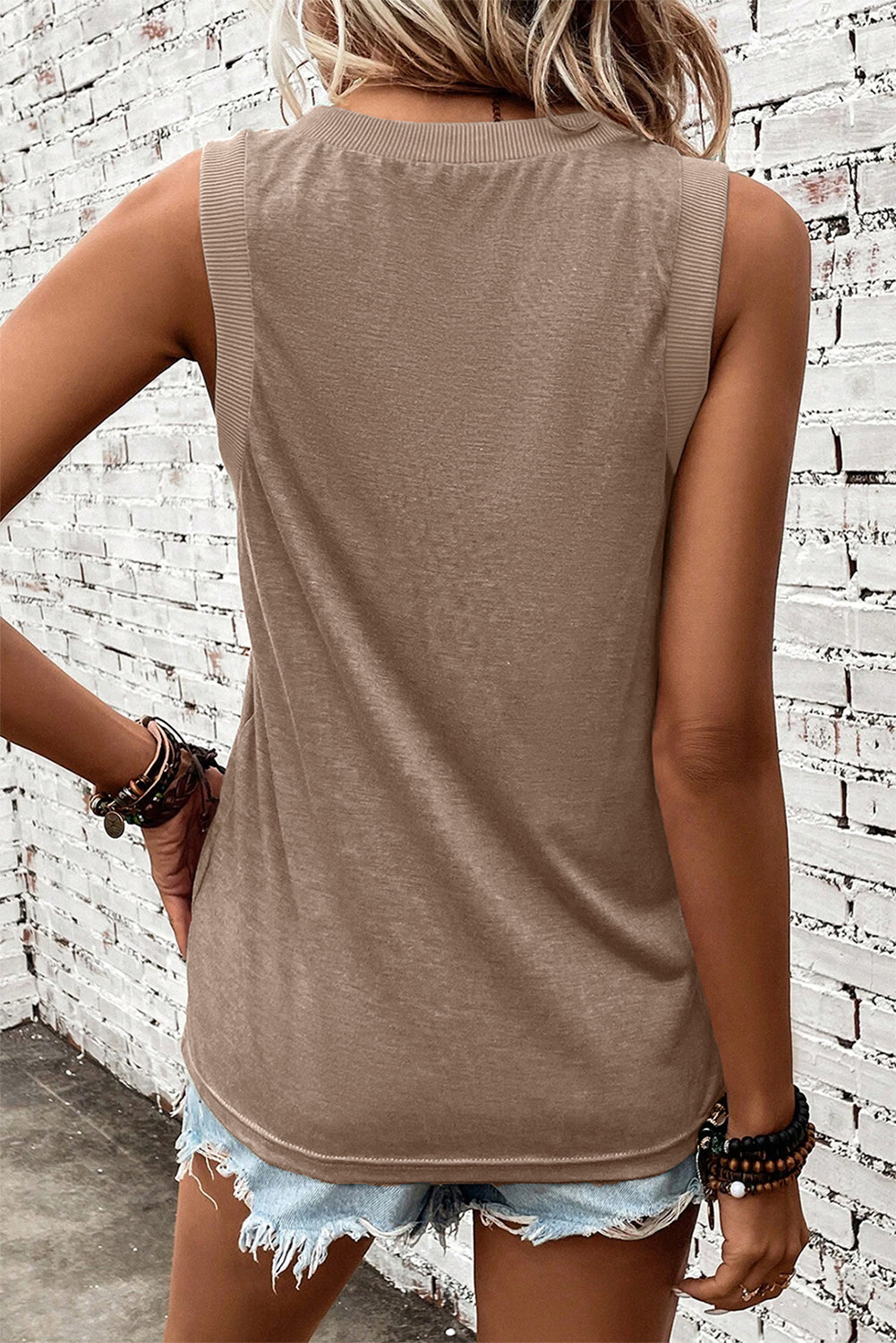 Simply Taupe Ribbed V Neck Tank