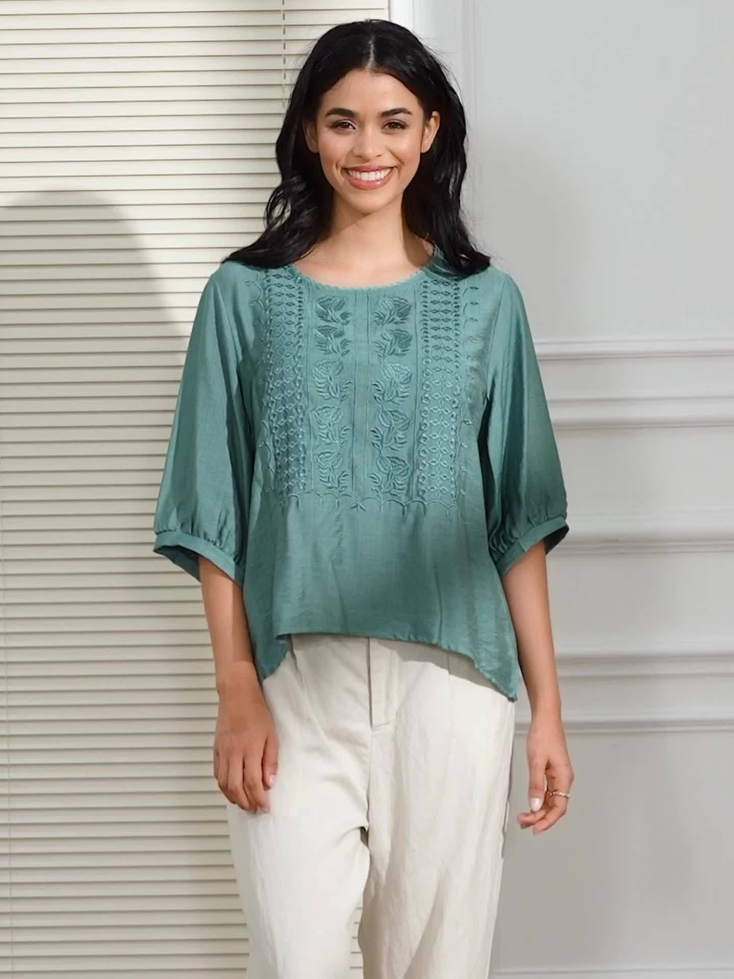 Cotton and Linen Embroidered T-Shirt in Various Colors And Sizes