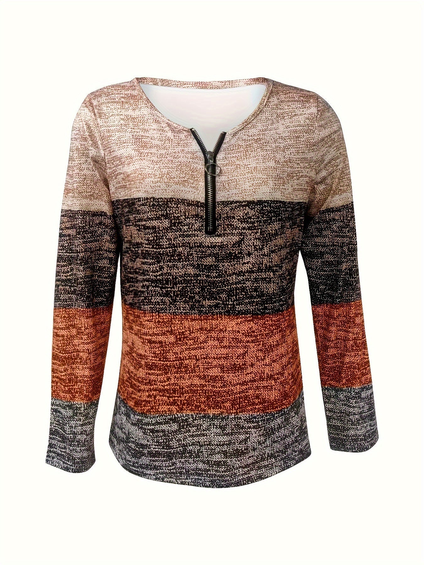 Women's Color Block Quarter Zip T-Shirt - Casual Long Sleeve Top