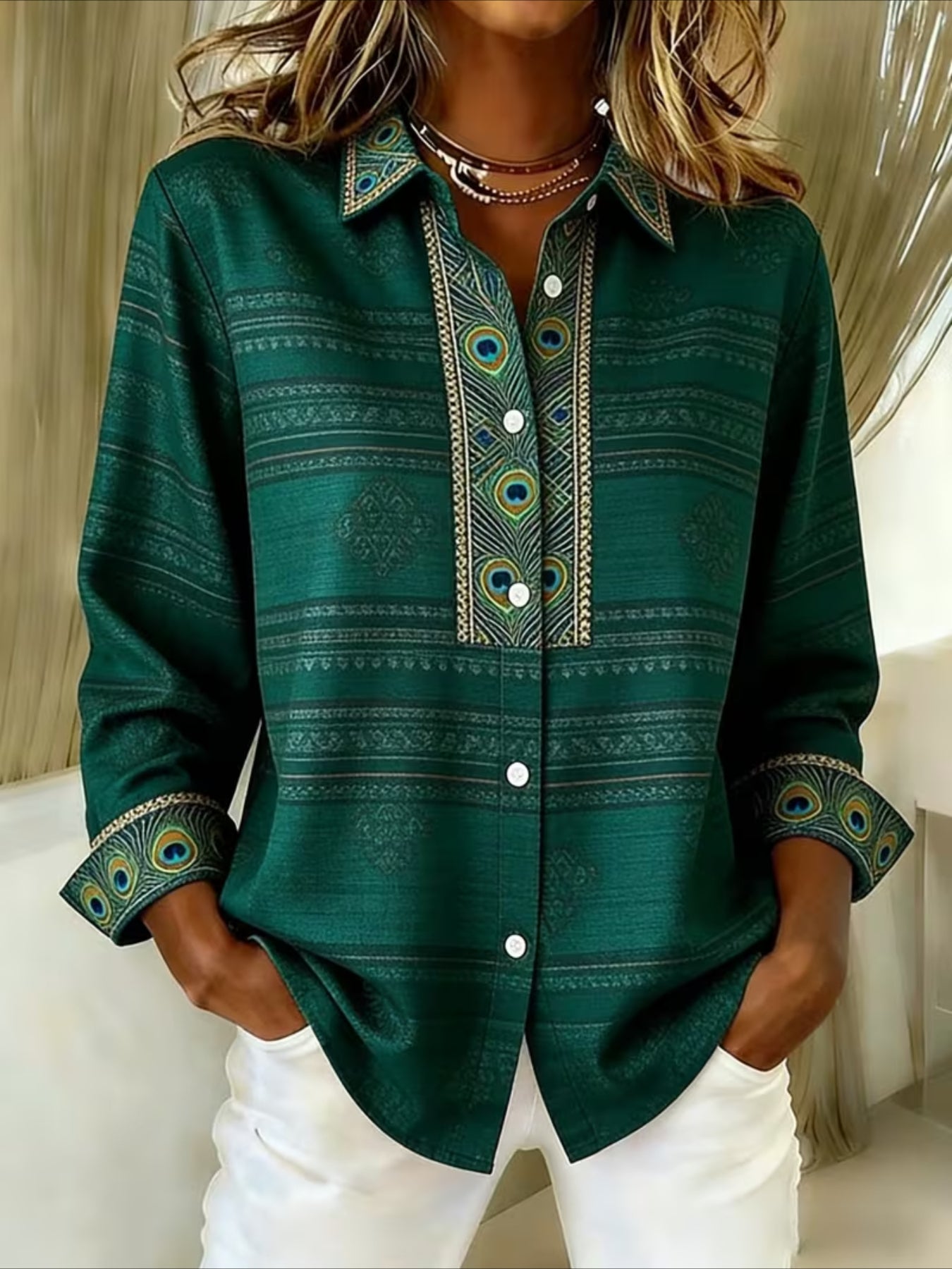 V Neck Long Sleeve Plain Regular Micro-Elasticity Regular Fit Shirt