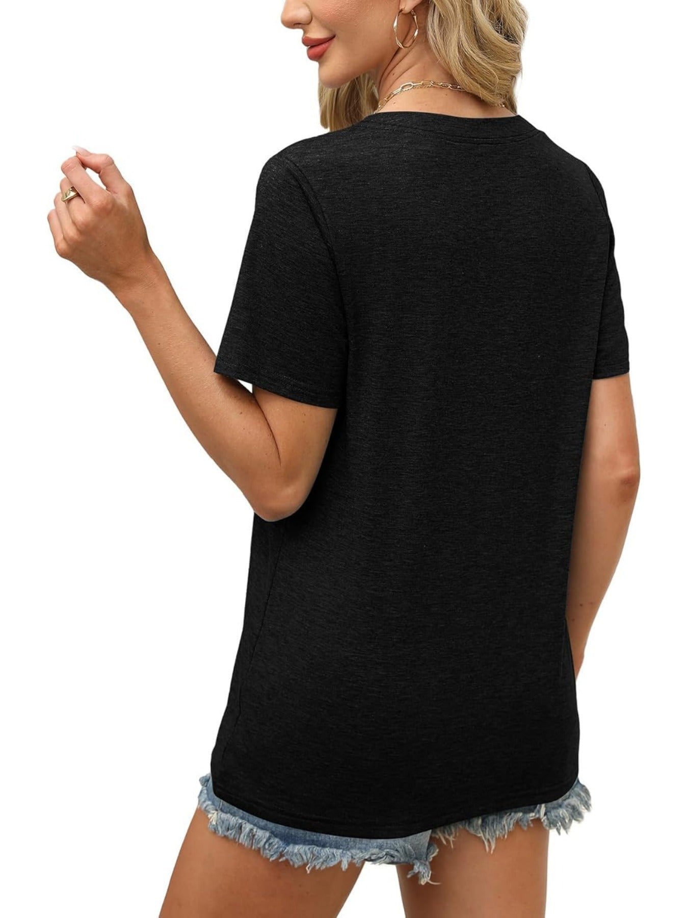 Solid Color Short Sleeve V Neck T Shirt