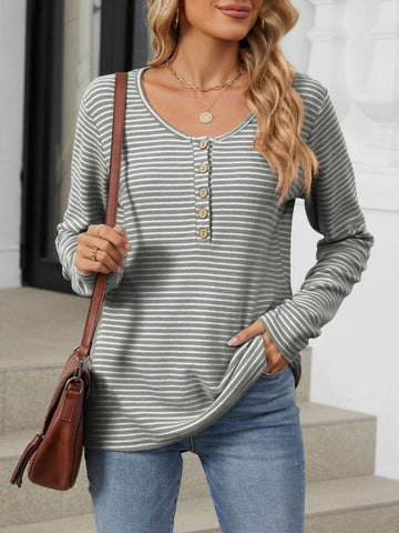 Women's Button Up Striped Shirts Long Sleeve Color Block Blouses Fashion Fall Tops