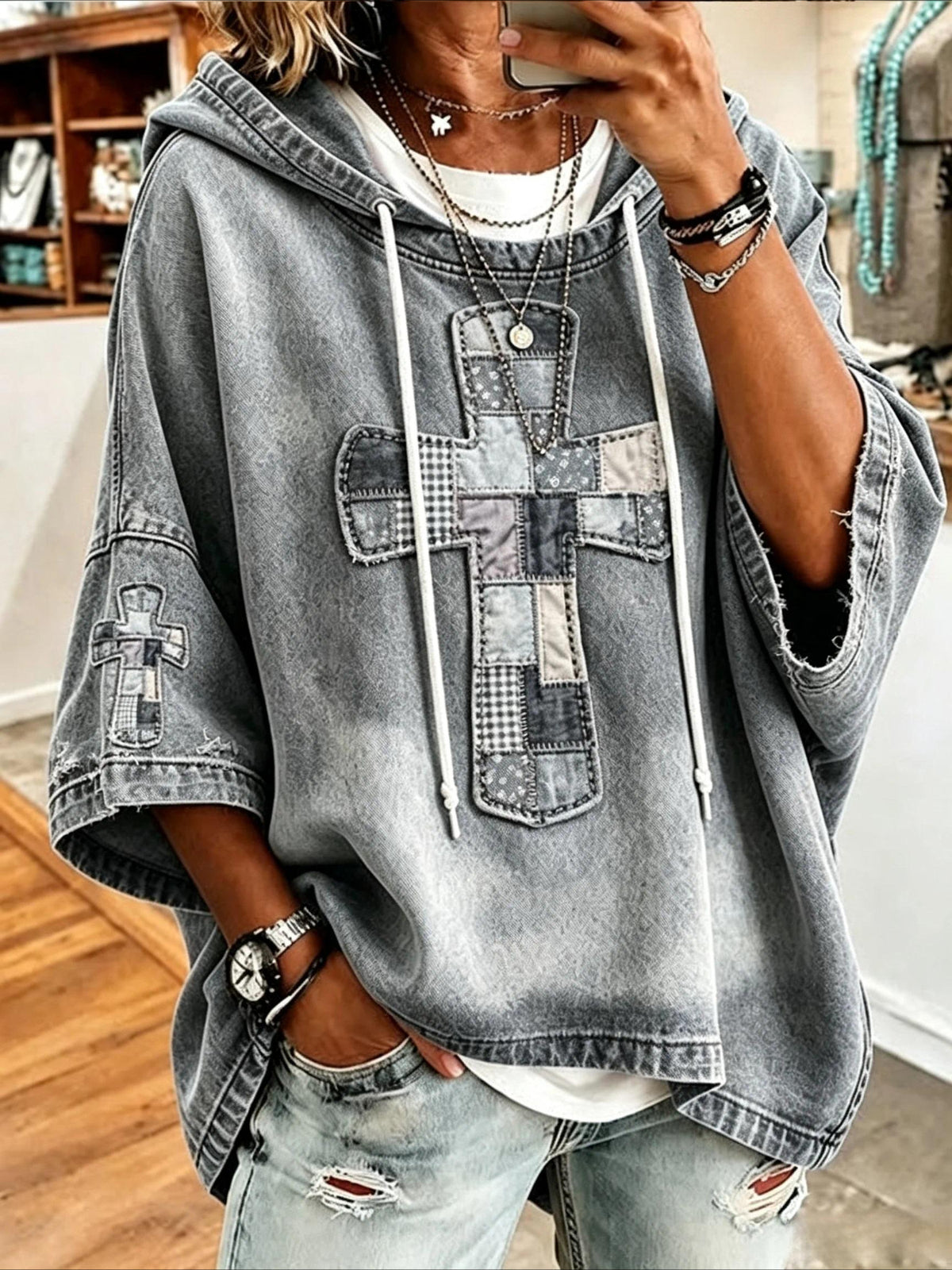 Casual Printing Half Sleeve Hoodie