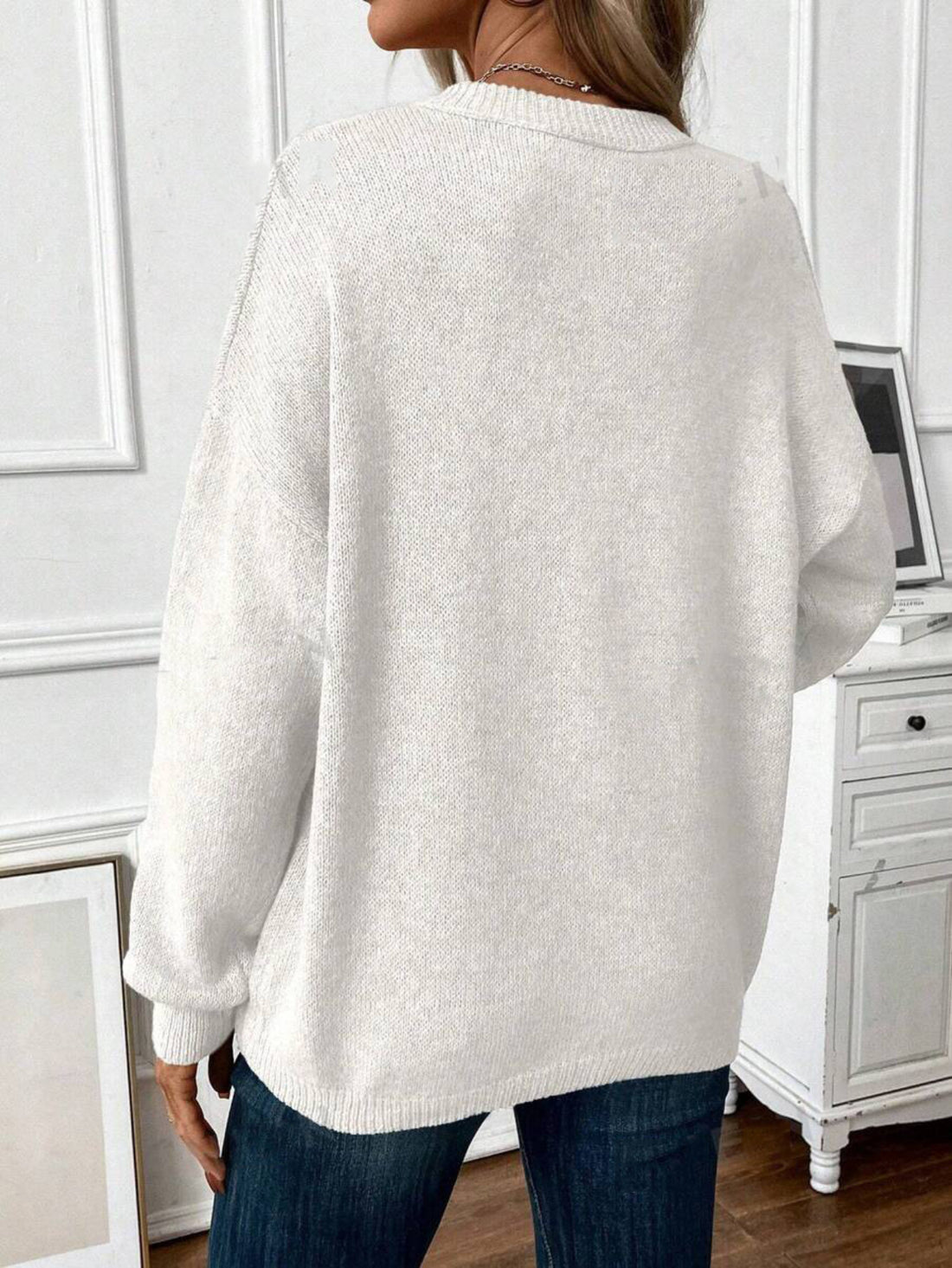 Elegant Crew Neck Knit Pullover Sweater - Acrylic Blend Solid Color Top