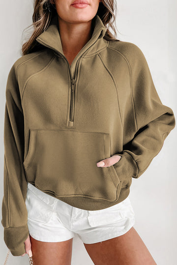 Elmwood Fleece Lined Zip Up Stand Collar Thumbhole Sleeve Sweatshirt