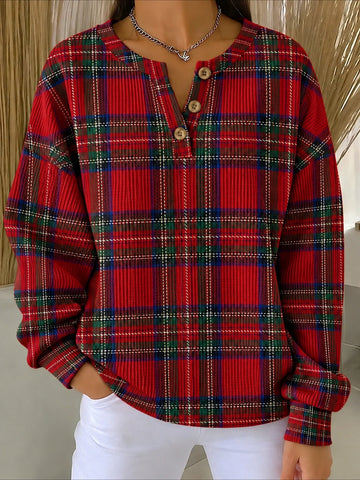 Lines and Grids Henley Collar Sweatshirt