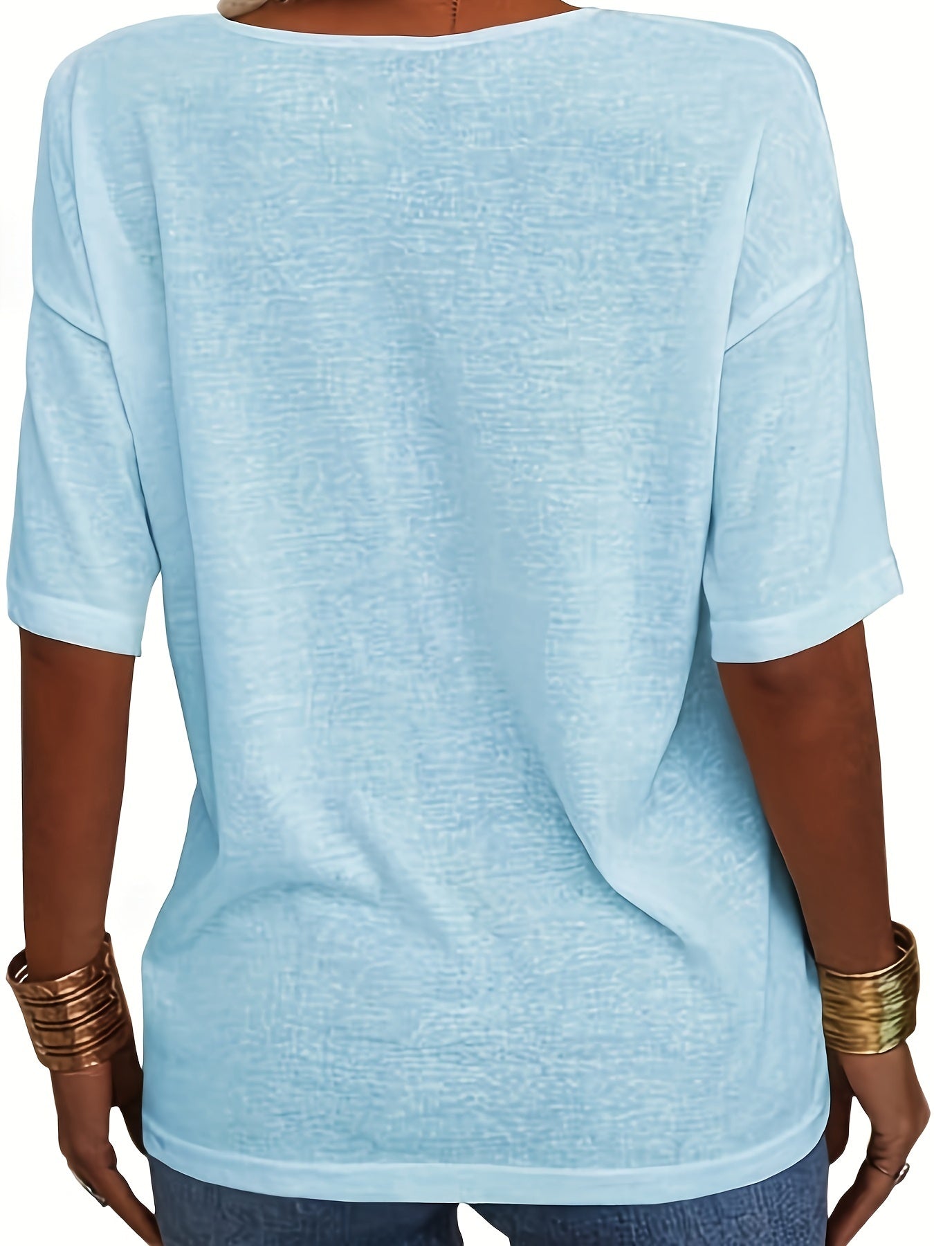 Solid Color V Neck T-shirt, Casual Short Sleeve T-Shirt