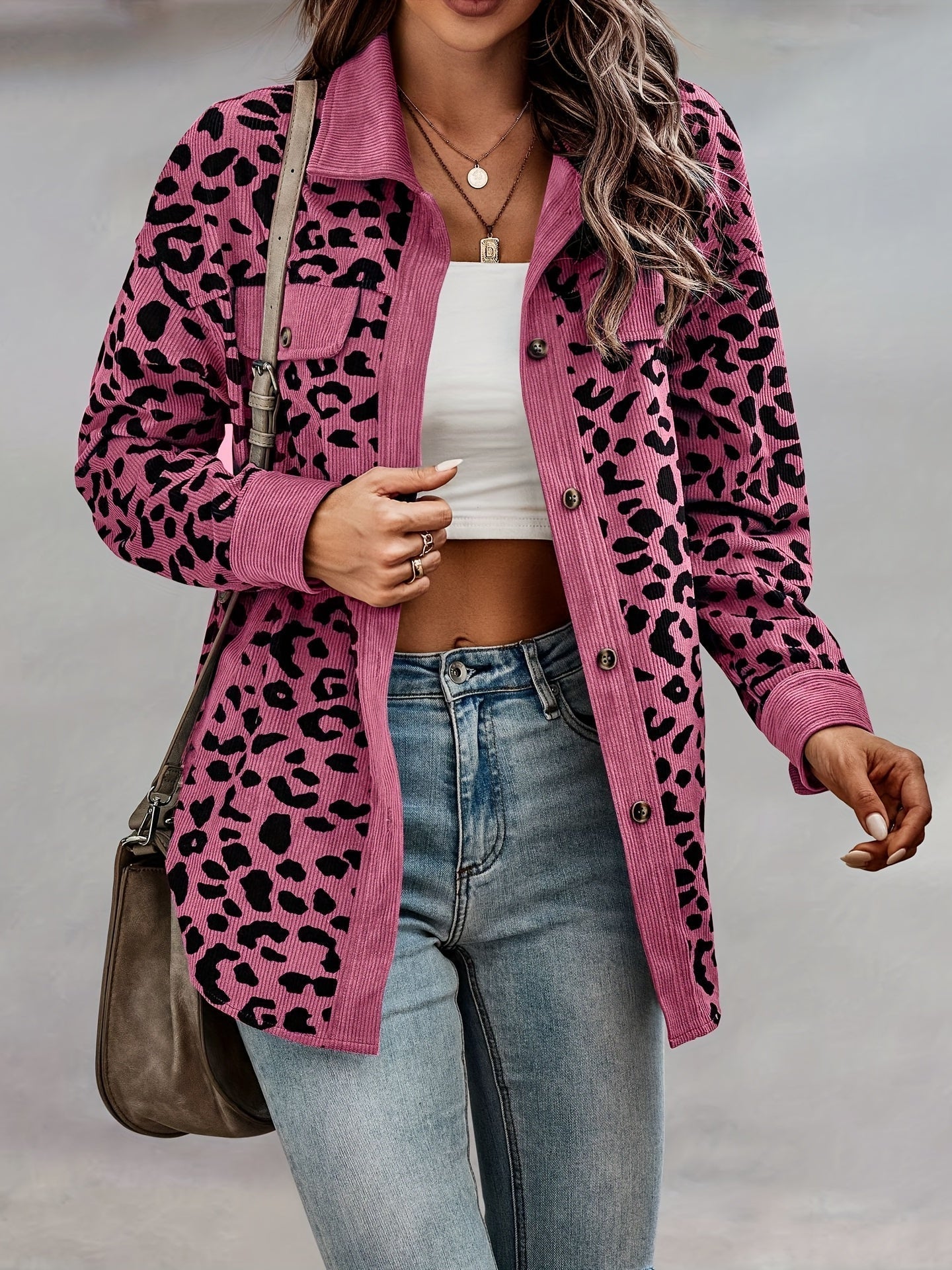 Women's Leopard Print Shacket Jacket - Stylish and Comfortable Outerwear