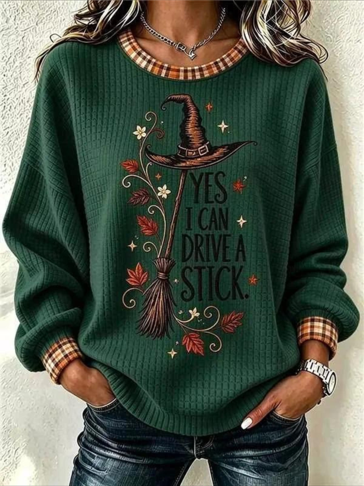 Magic Broom Casual Crew Neck Halloween Regular Fit Sweatshirt