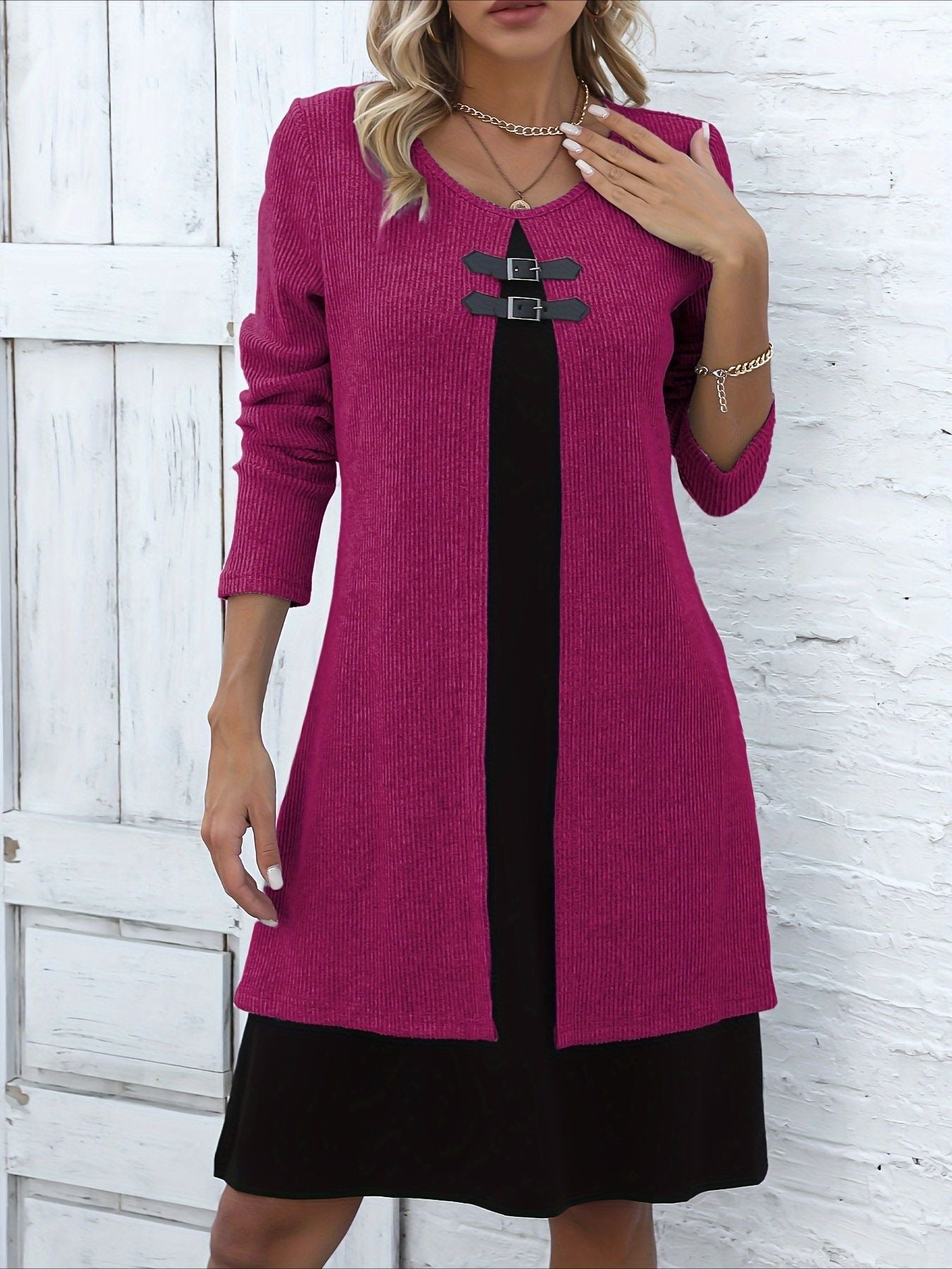 Casual Color Block Crew Neck Midi Dress