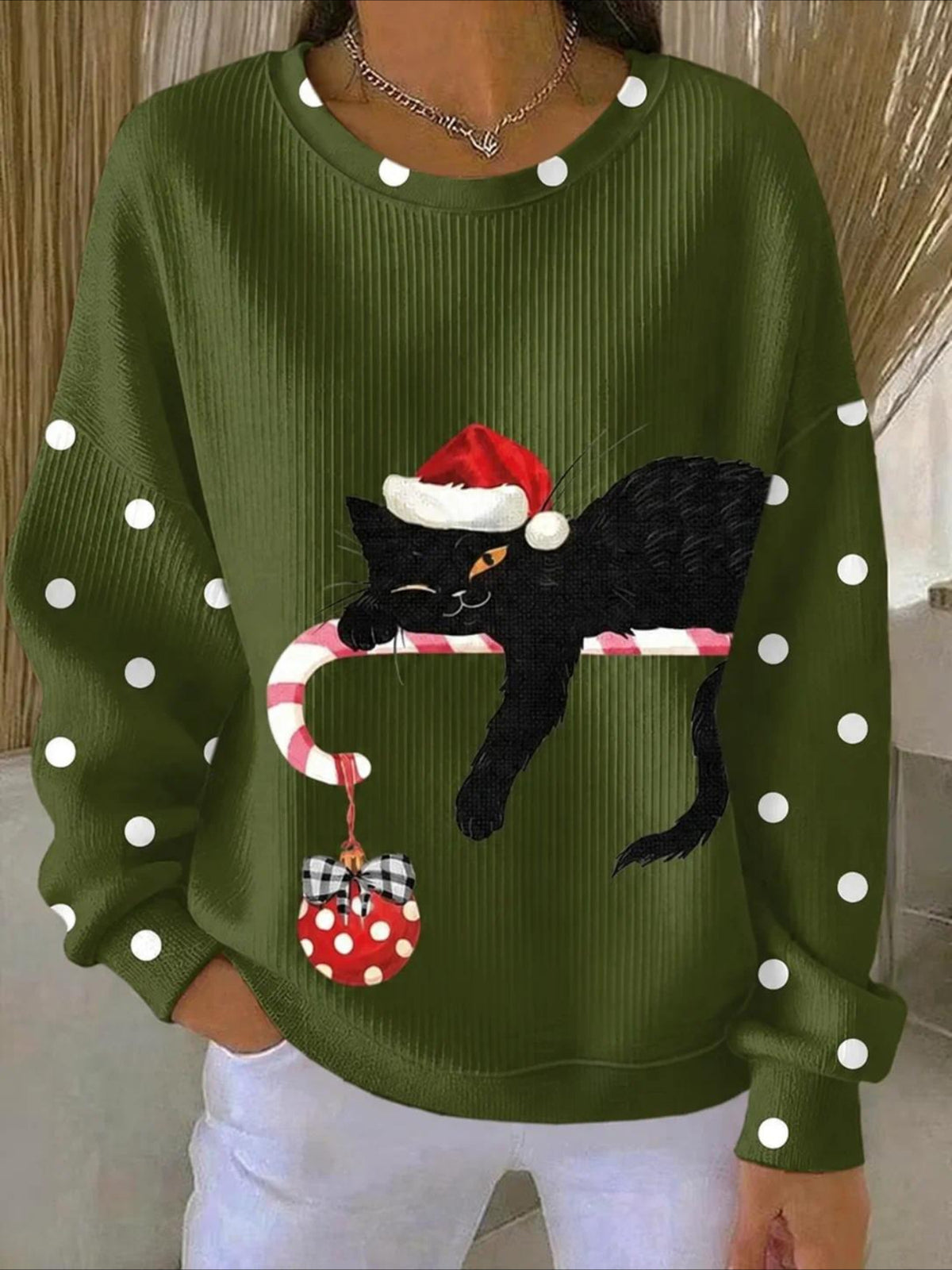 Polka Dots Casual Printing Loose Crew Neck Regular Fit Sweatshirt