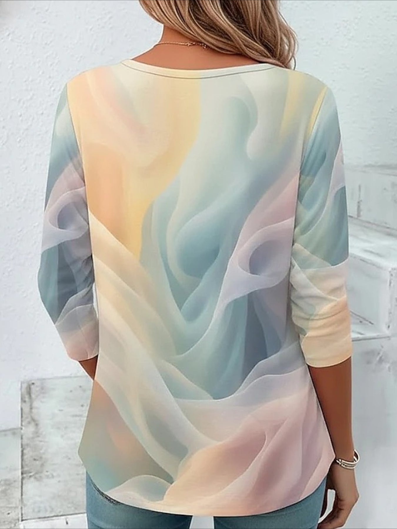 Flower Printed Casual Crew Neck Long Sleeve T-shirt