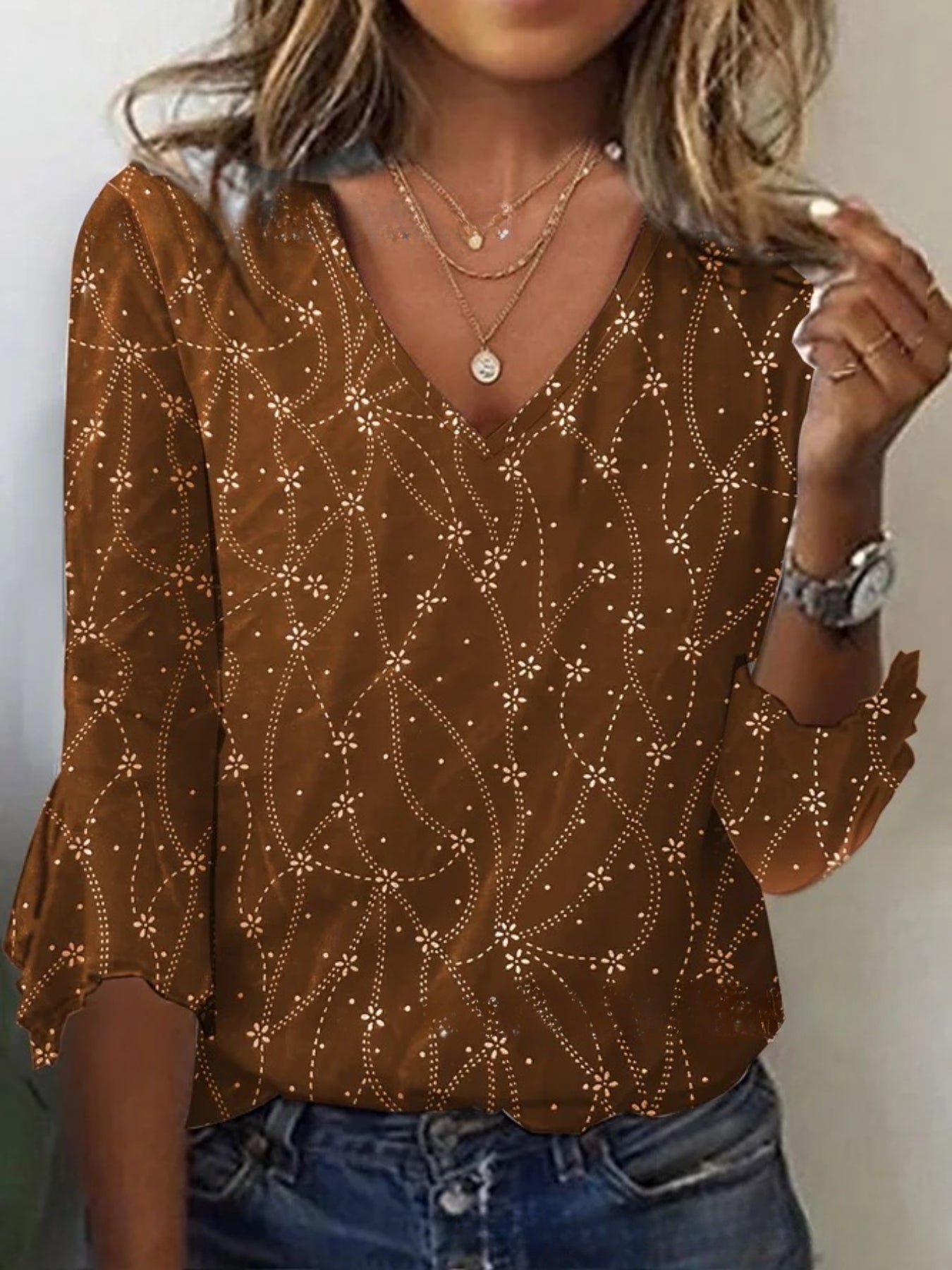 Floral Print Crew Neck T-Shirt, Casual Long Sleeve Top