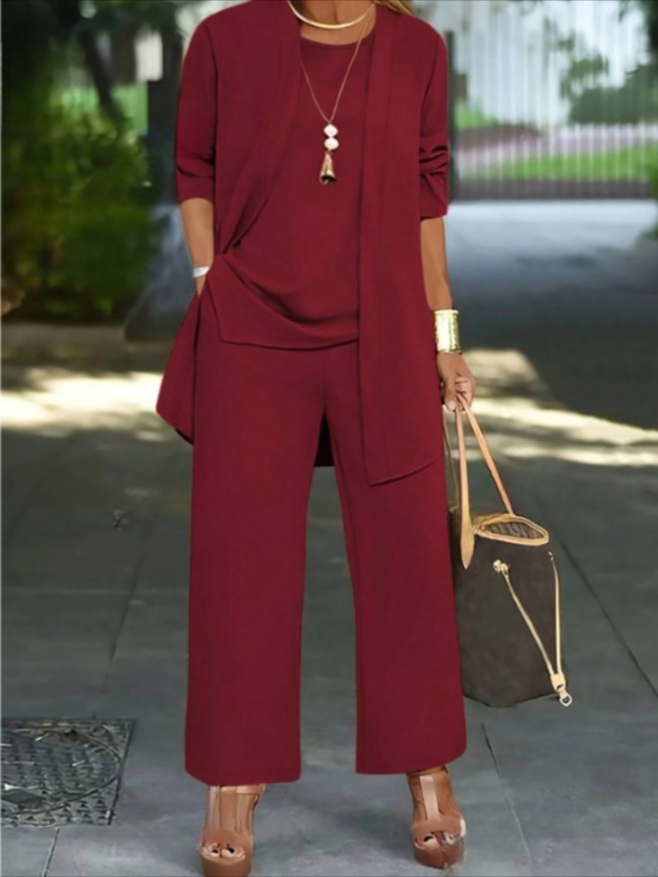 Plain Split Joint Matching Outfit Commuting Long Sleeve Casual Multi-Piece Matching Set