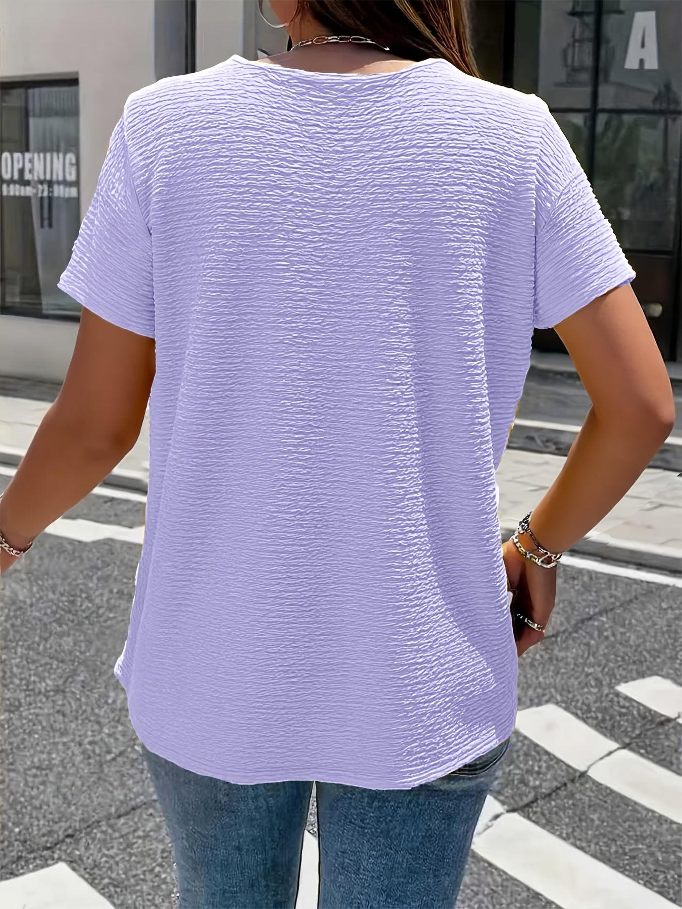 Elegant Solid Color Button- Doll Collar Short Sleeve T-Shirt