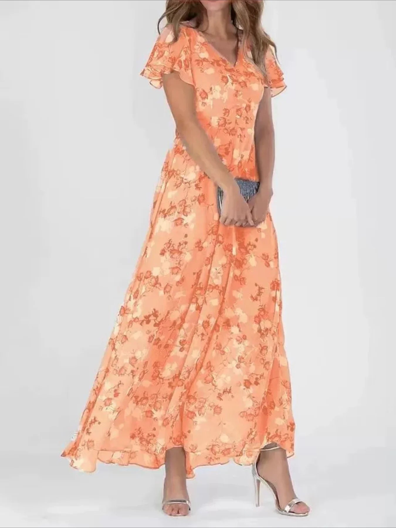 Elegant Floral Print V-Neck Maxi Dress