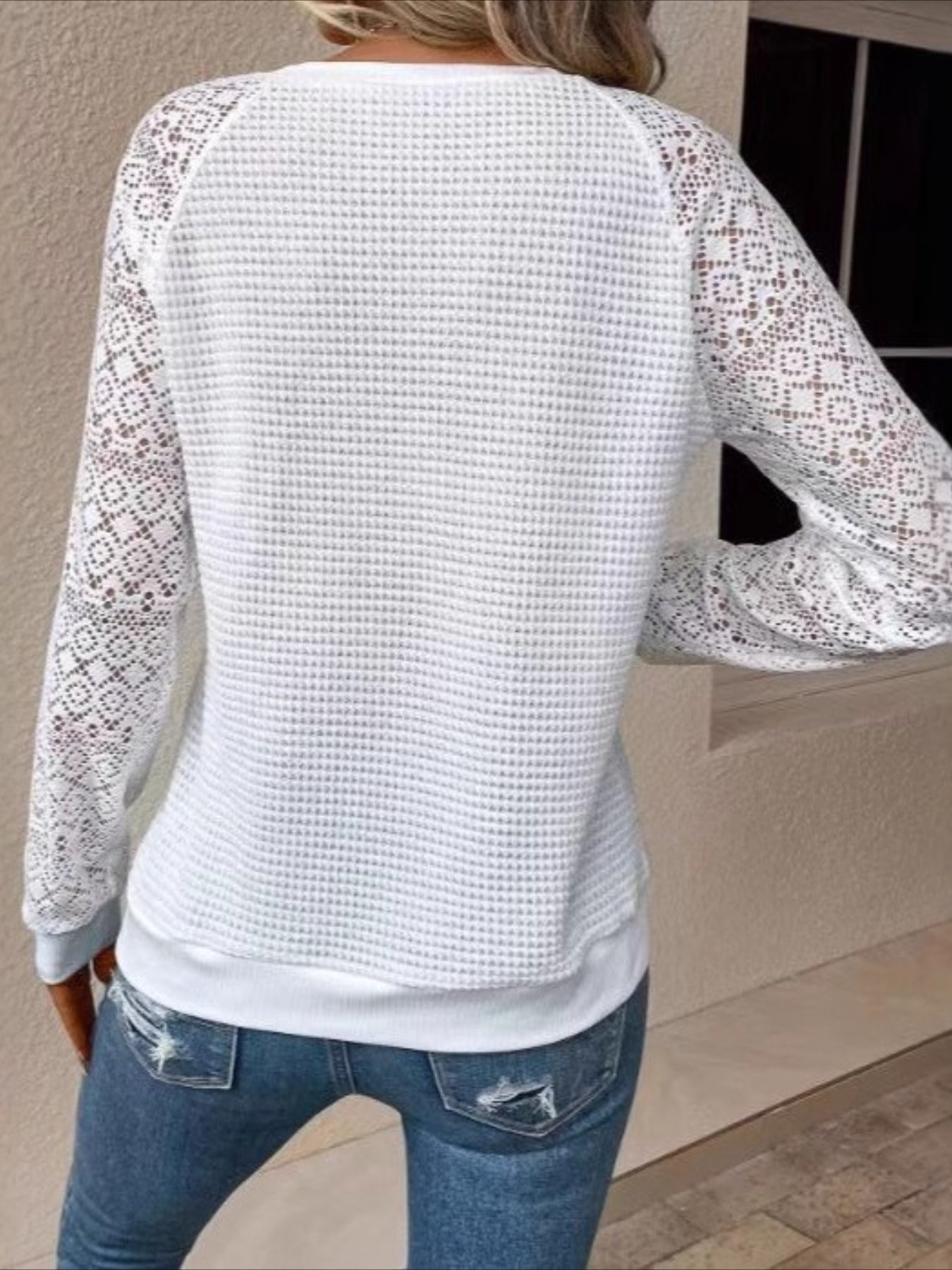 Lace Patchwork Textured Sweatshirt Casual Wear Pullover Fall Outfit