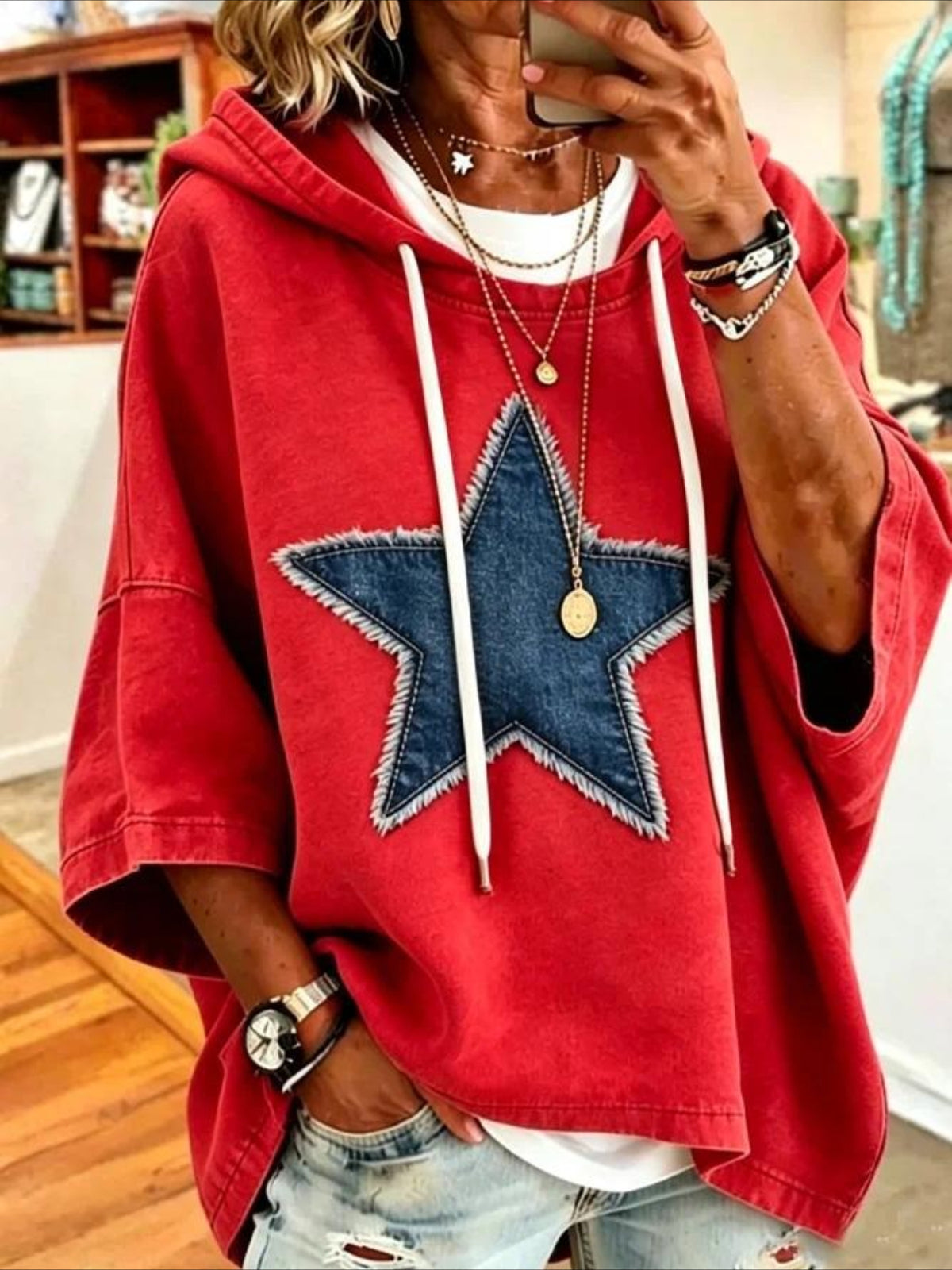 Casual Star Printing Half Sleeve Hoodie