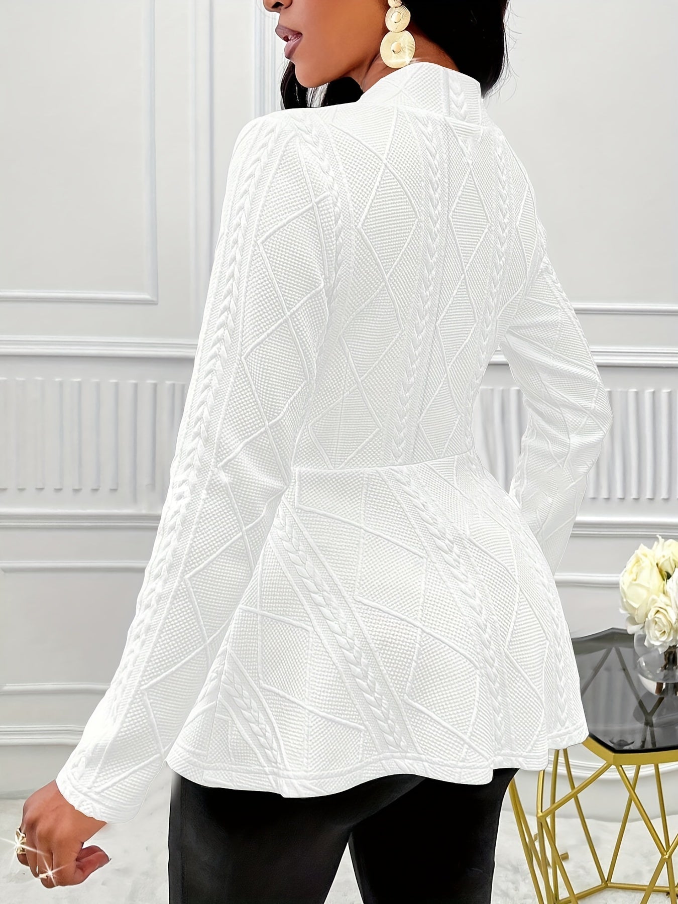 Chic Single-Button Blazer - Tailored Fit with Ruffle Hem Detail, Elegant Long Sleeve
