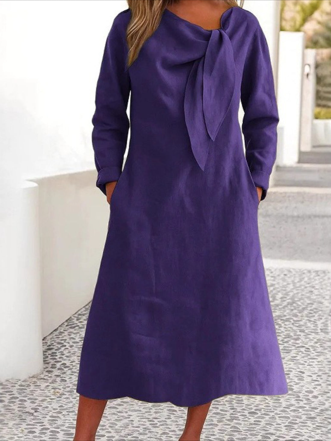 Solid Color Plain Regular Fit Casual Long Sleeve Dress