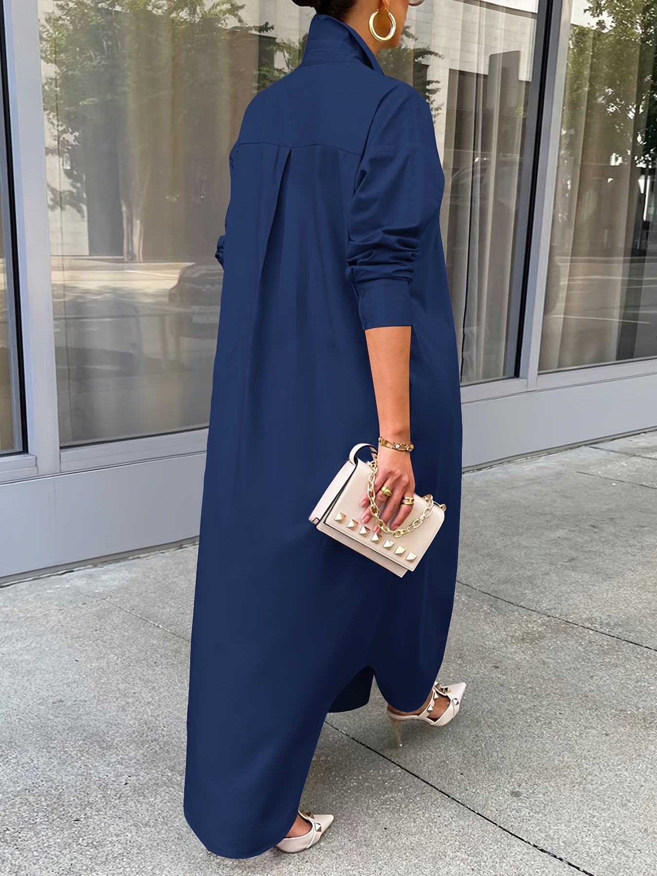 Longline Button Front Shirt, Casual Long Sleeve Shirt