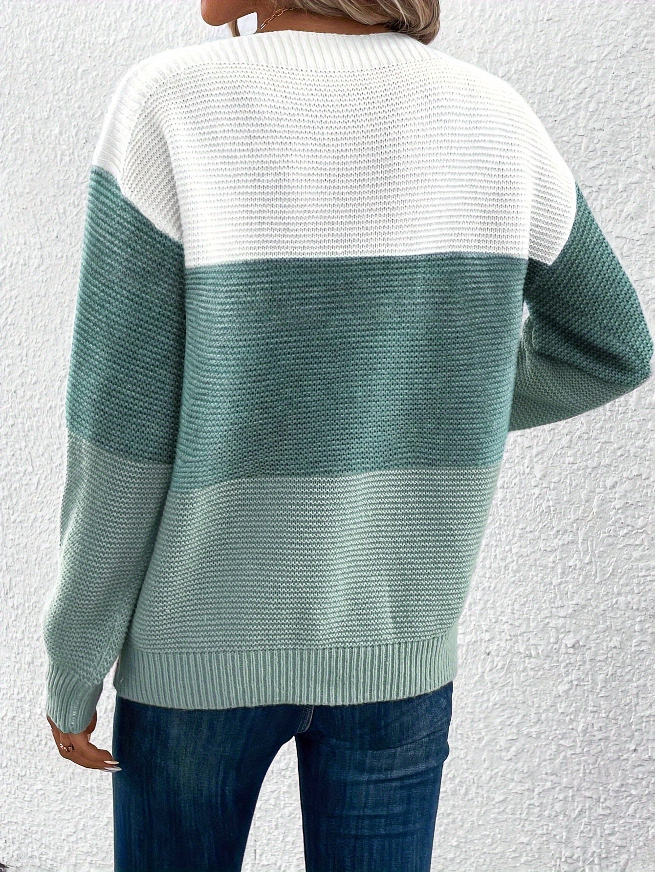 Long Sleeve Pullover Color Block Boat Neck Sweater