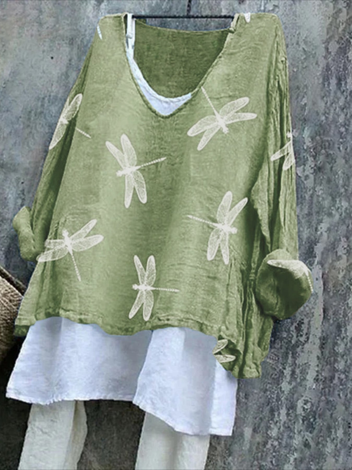 Vintage Animal V Neck Long Sleeve T-shirt