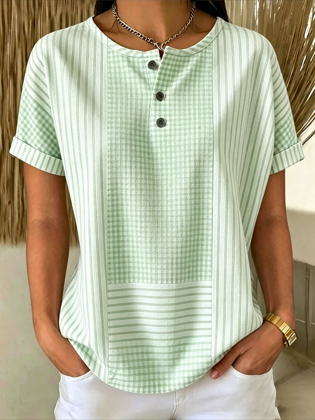 Button Short Sleeve Loose Vintage T-Shirt