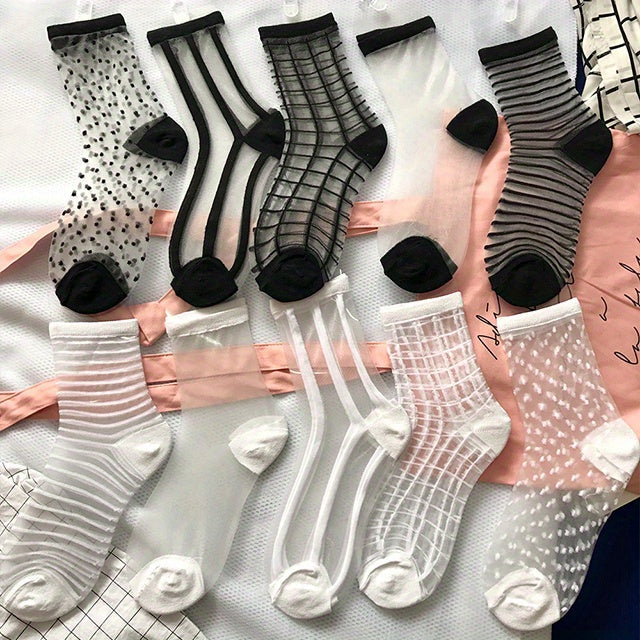 5 Pairs Sheer Mesh Socks, Lightweight & Breathable Mid Tube Socks