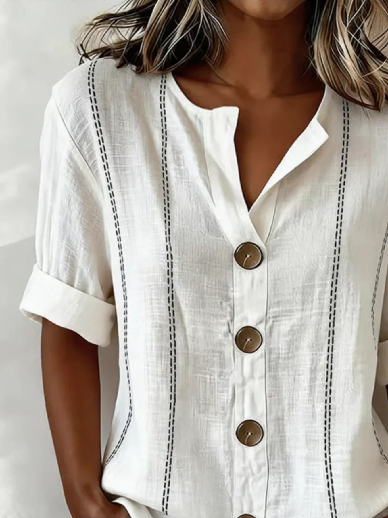 Floral Loose Stand Collar Simple Linen Blend Long Sleeve Shirt