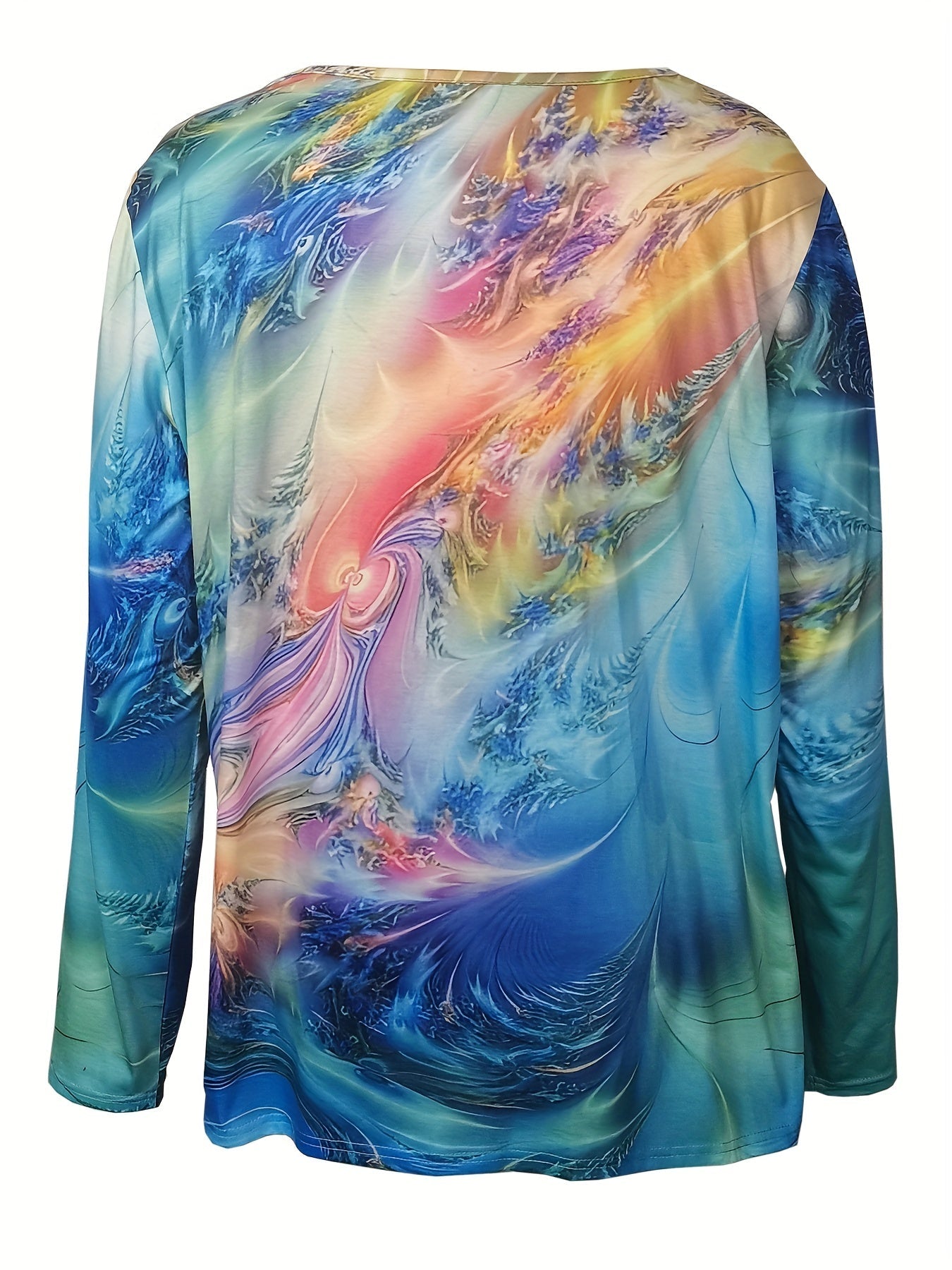 Women's Painting Print Long Sleeve V Neck Medium Stretch Henley T-shirt