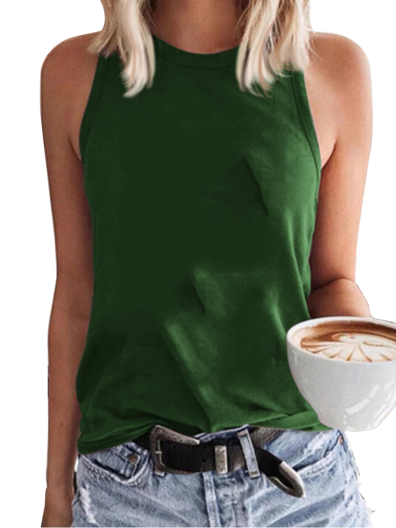 Solid Crew Neck Tank Top, Casual Sleeveless Top