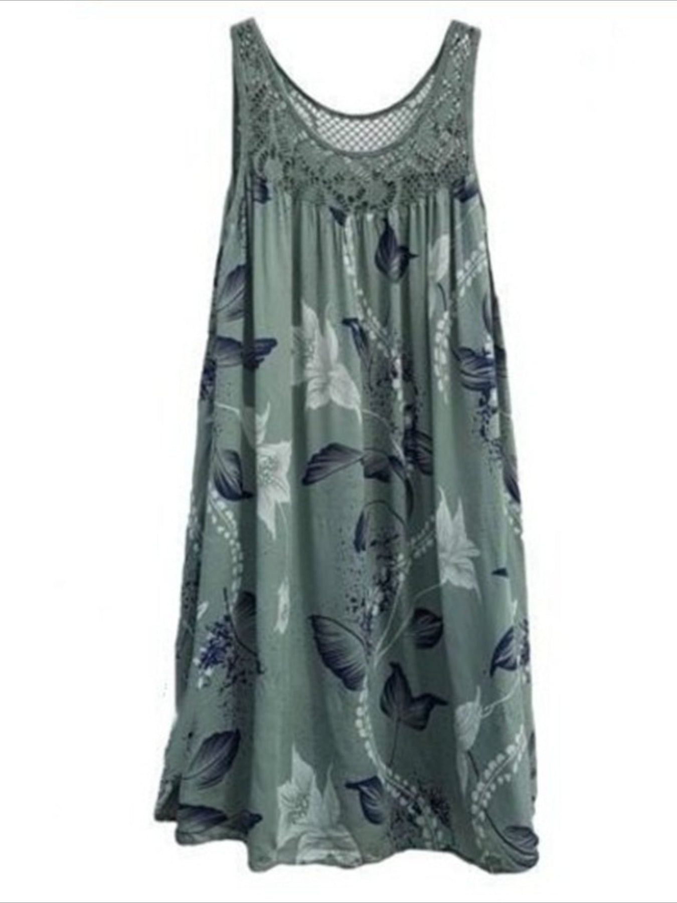 Floral Print Eyelet Embroidered Round Neck Mini Tank Dress