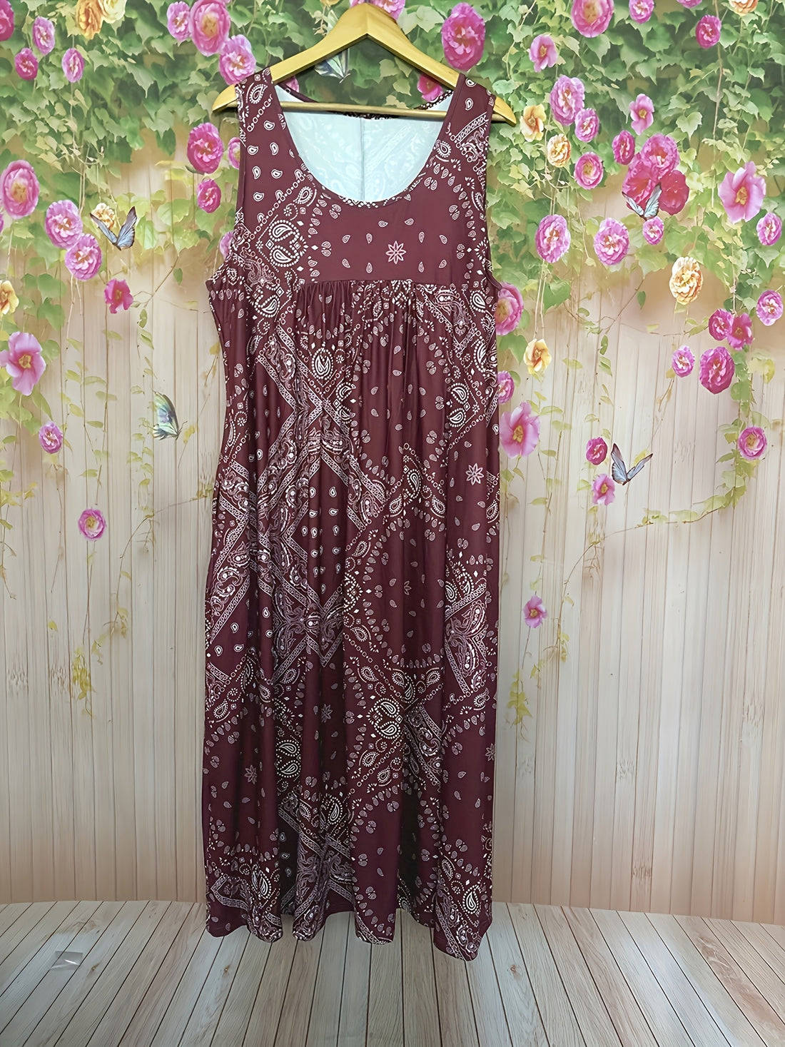 Geometric Print Sleeveless Midi Dress