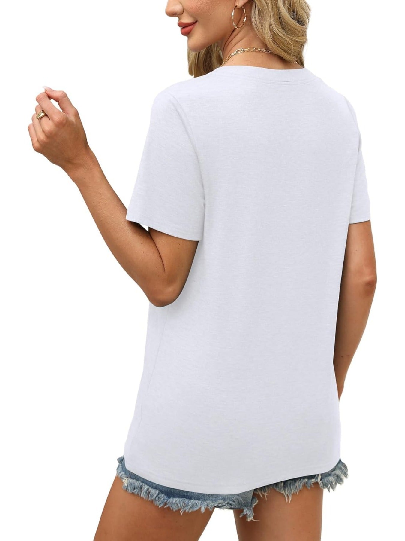 Solid Color Short Sleeve V Neck T Shirt