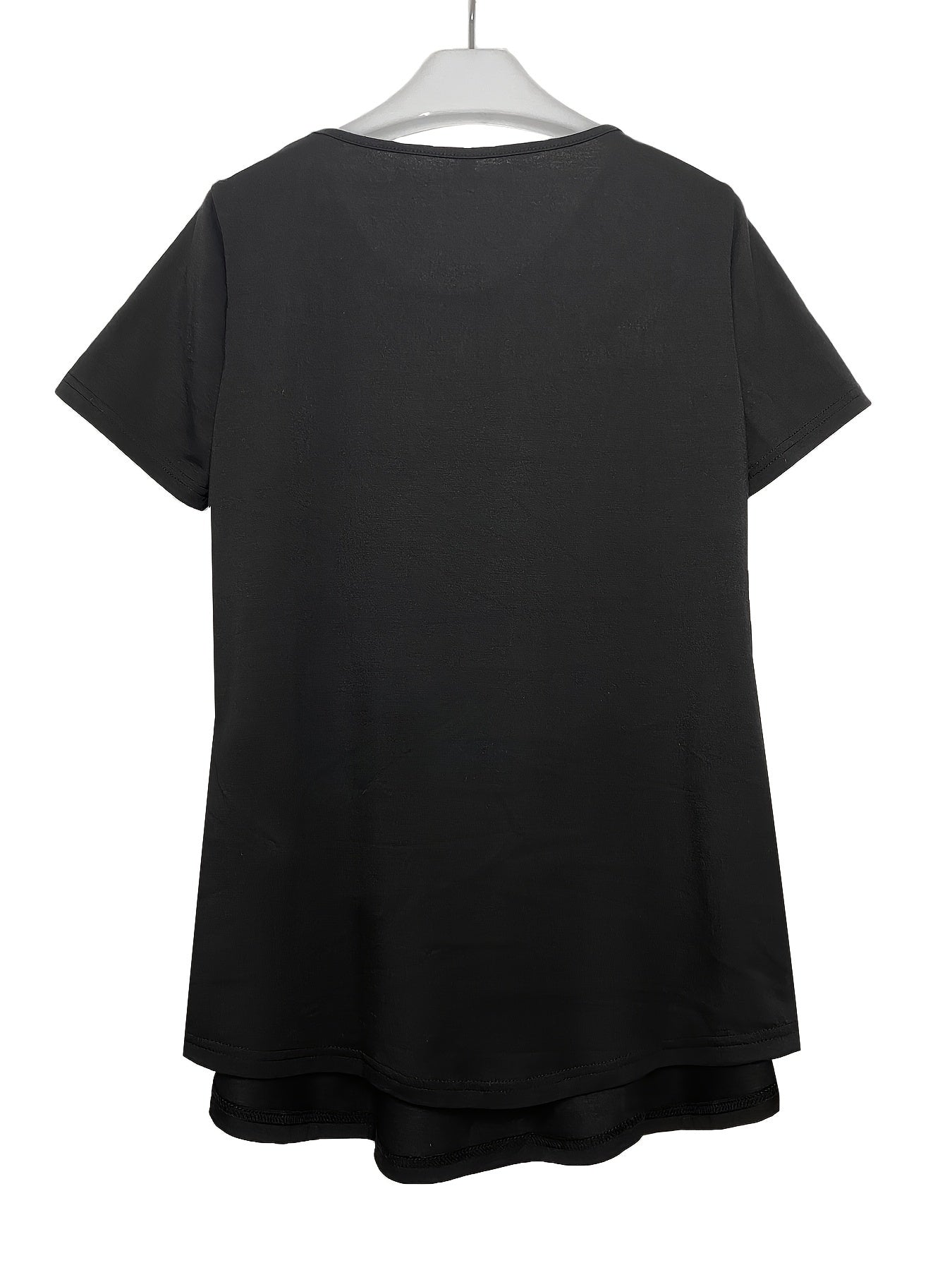 Women's Contrast Lace Ruched T-Shirt - Casual Short Sleeve Top