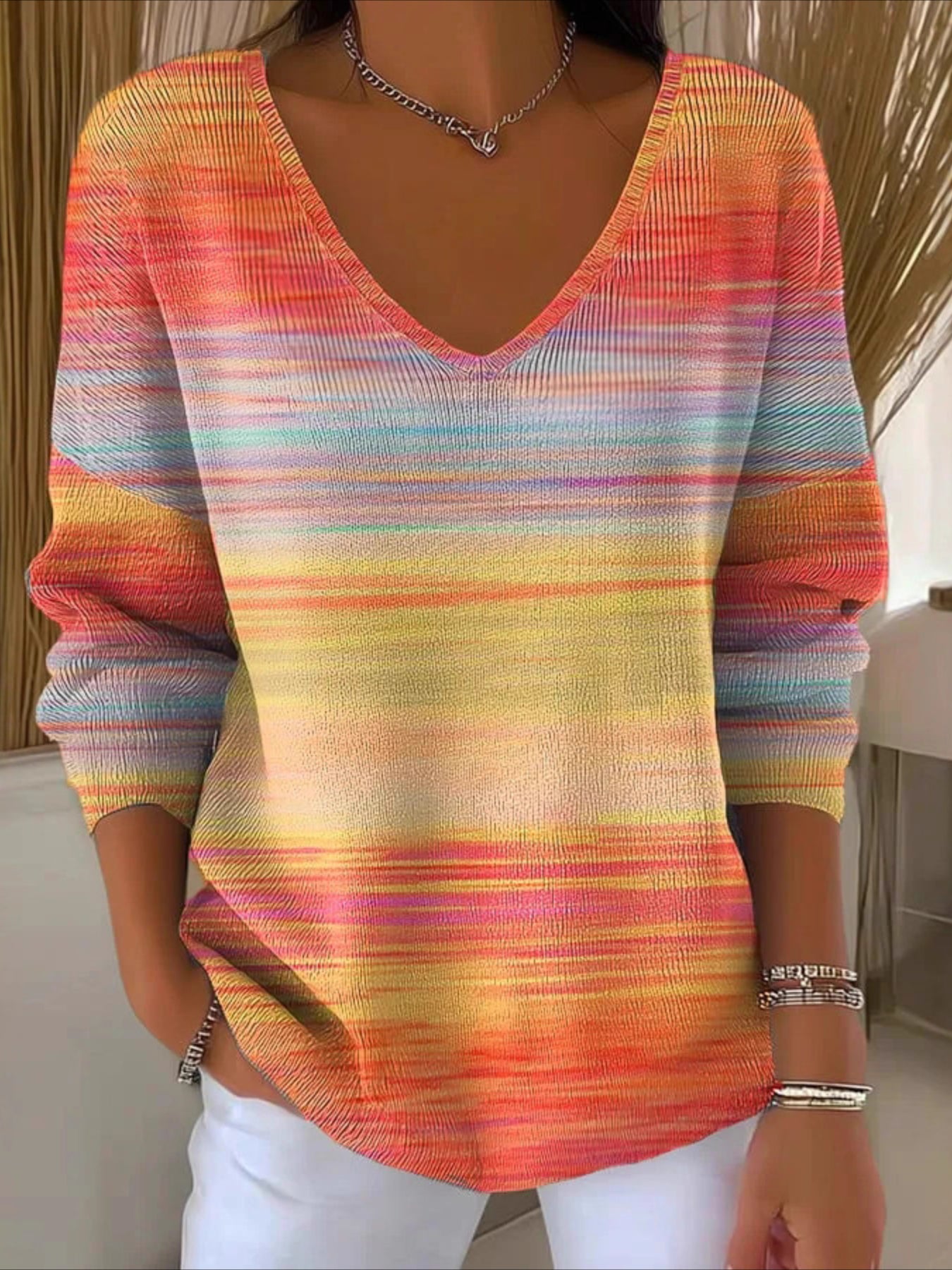 Women Floral Long Sleeve Comfy Casual Sweater Tee