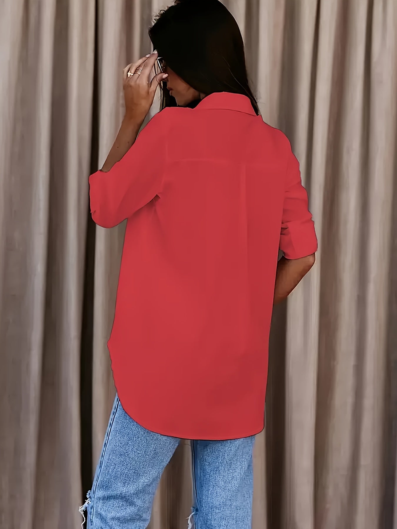 Solid Button Front Shirt, Casual Turn Down Collar Office Work Shirt