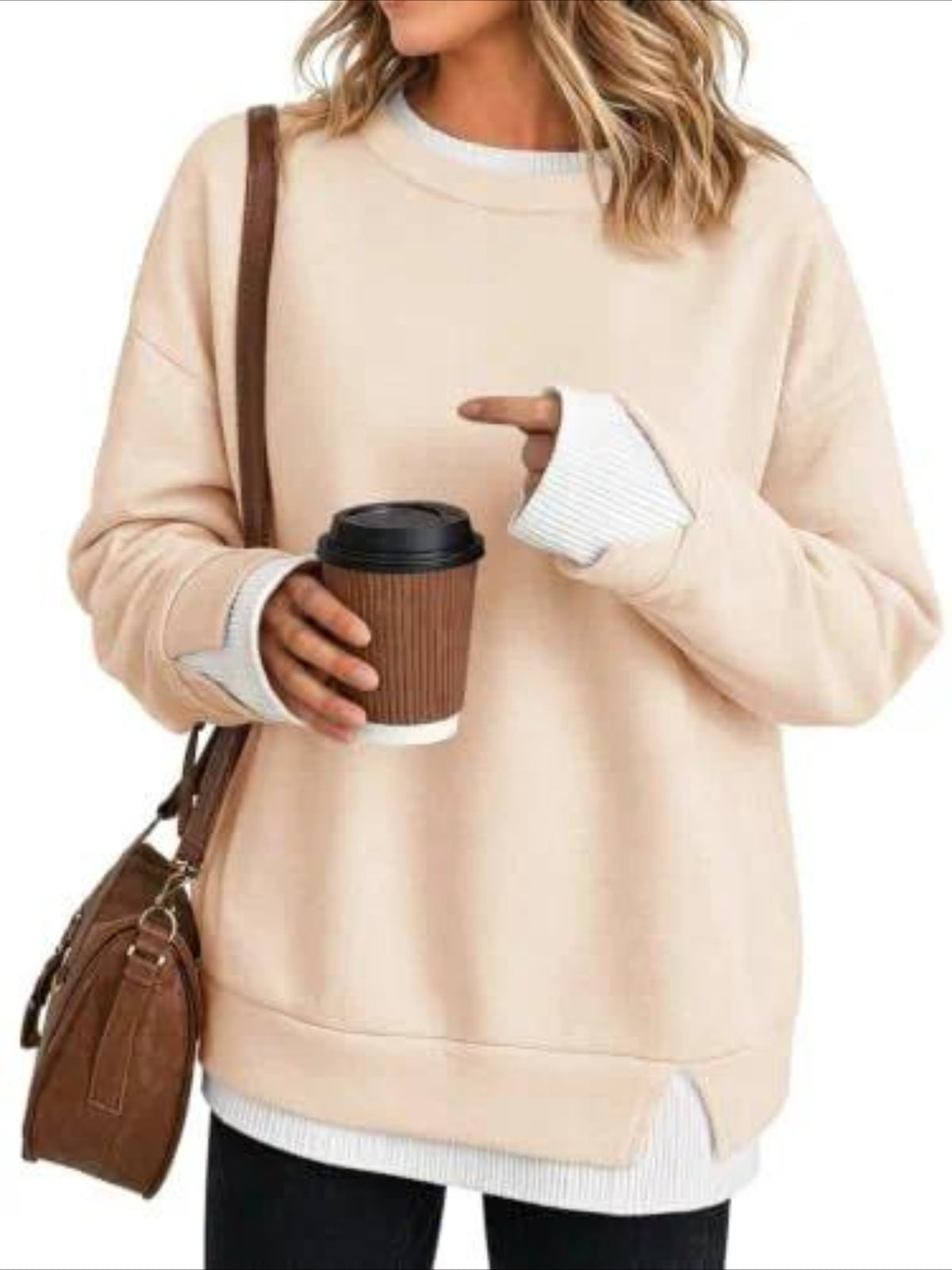 Plain Crew Neck Split Joint Casual Spring/Fall Long Sleeve Sweatshirt