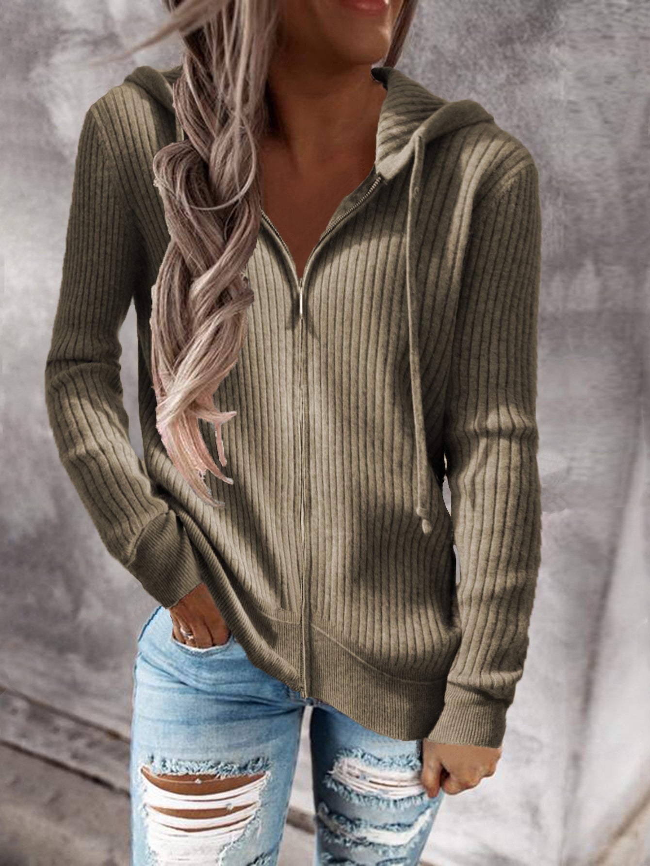 Women's Casual Zip Up Hoodie with Drawstring and Long Sleeves - Stay Warm and Stylish